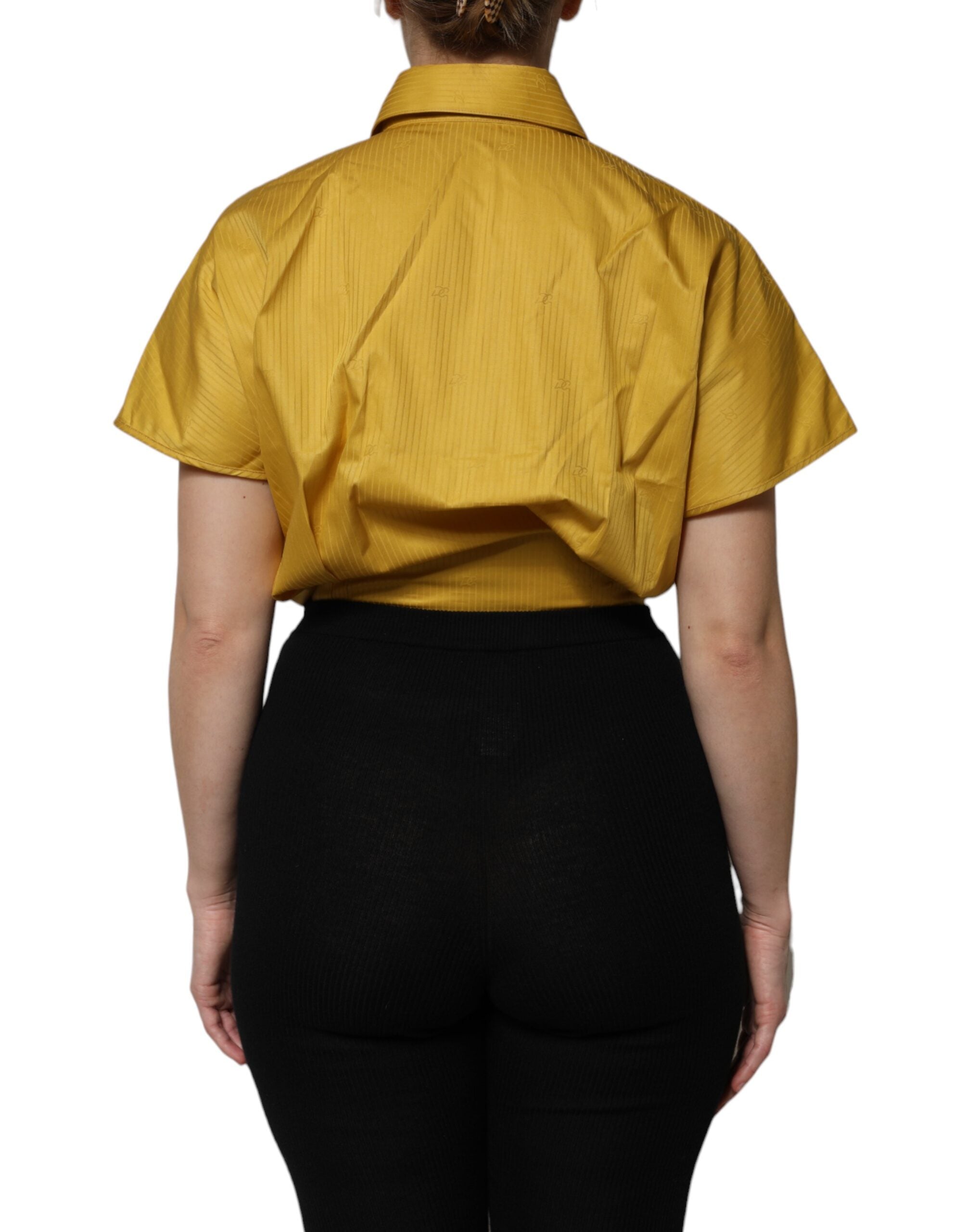 Mustard Collared Short Sleeves Blouse Top