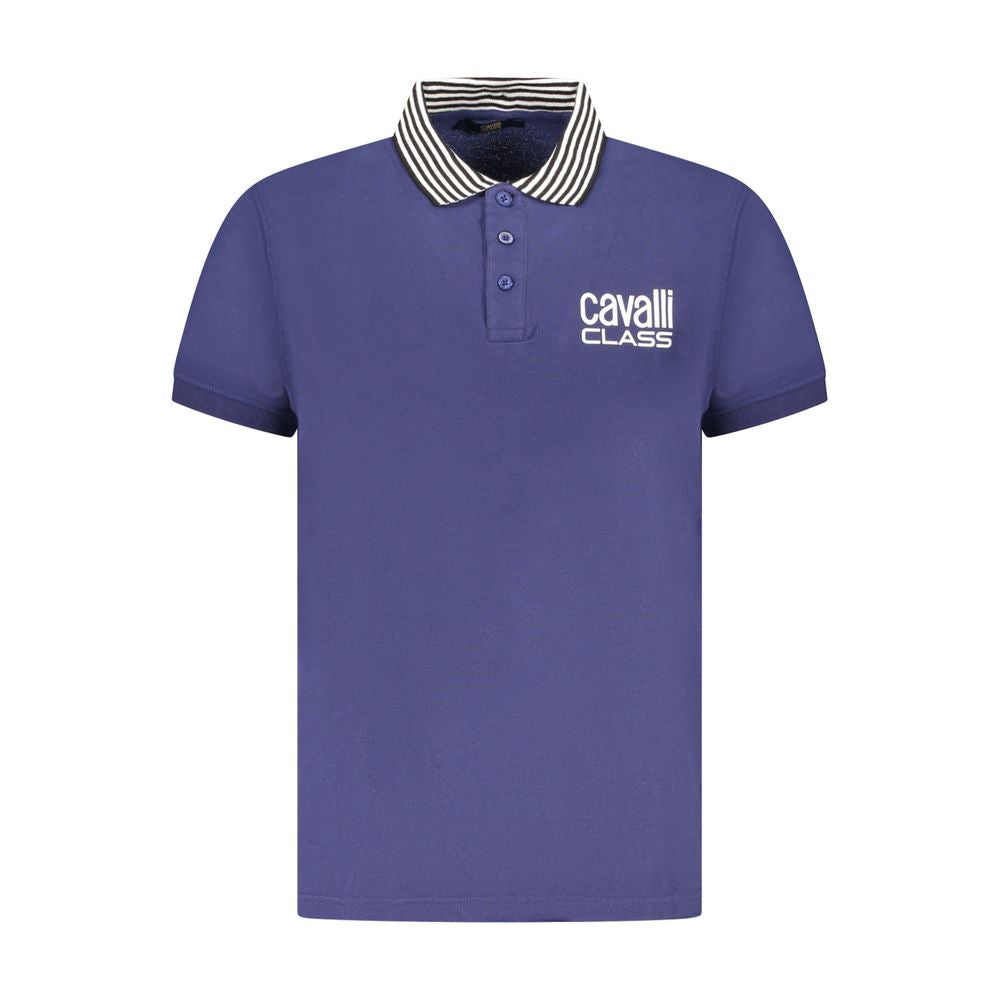 Blue Cotton Men Polo Shirt