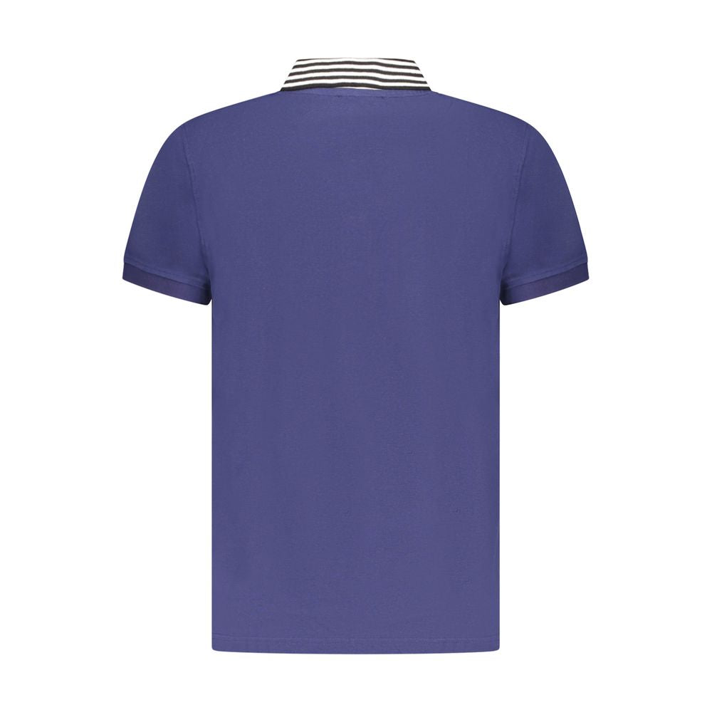 Blue Cotton Men Polo Shirt