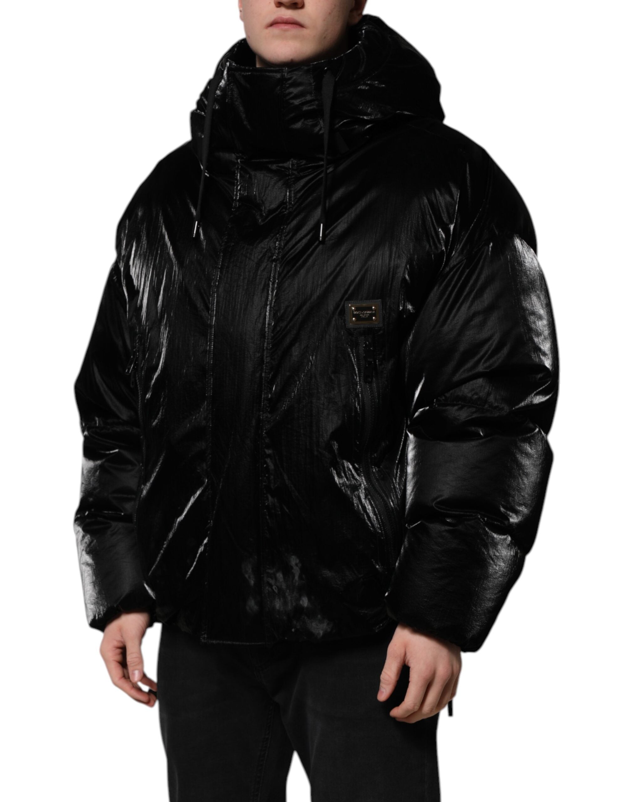 Black Logo Full Zip Hooded Quilted Jacket