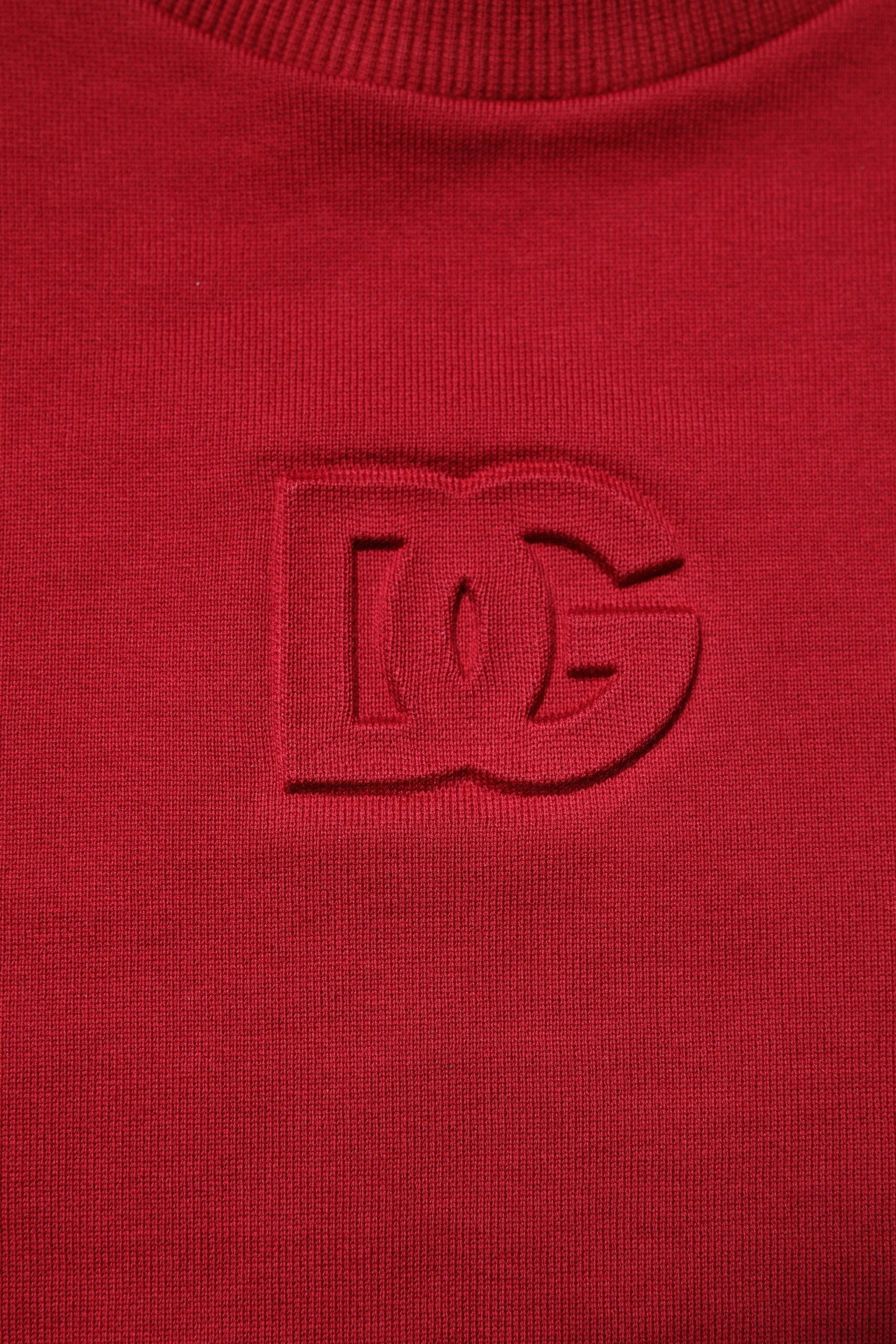 Red Embossed Logo Cotton Crew Neck Sweater