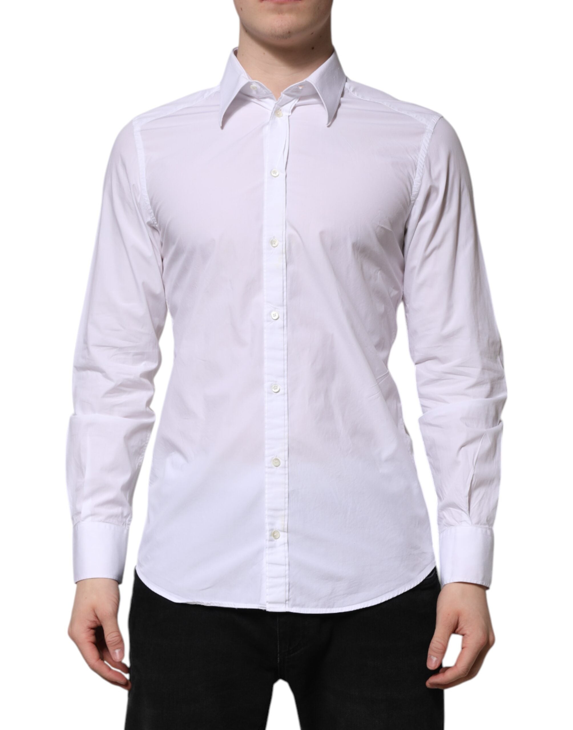 White Cotton GOLD Long Sleeves Dress Shirt