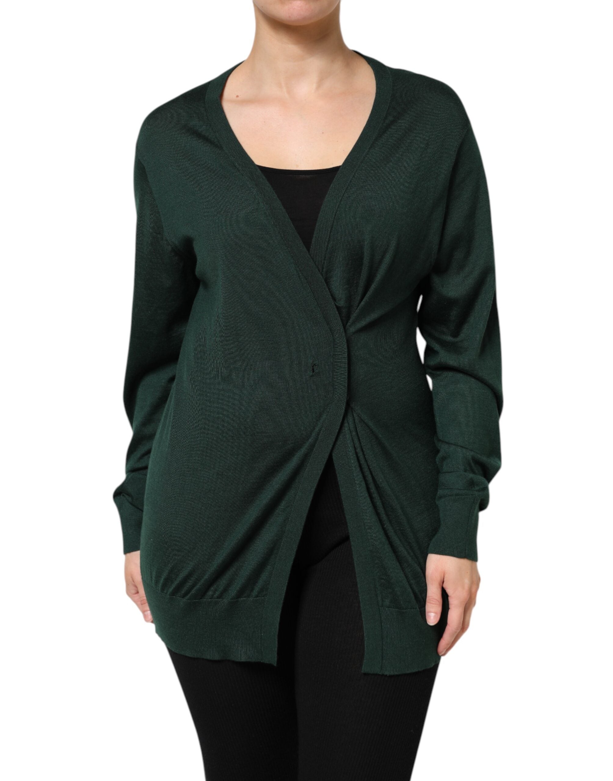 Dark Green Cashmere Silk Cardigan Sweater