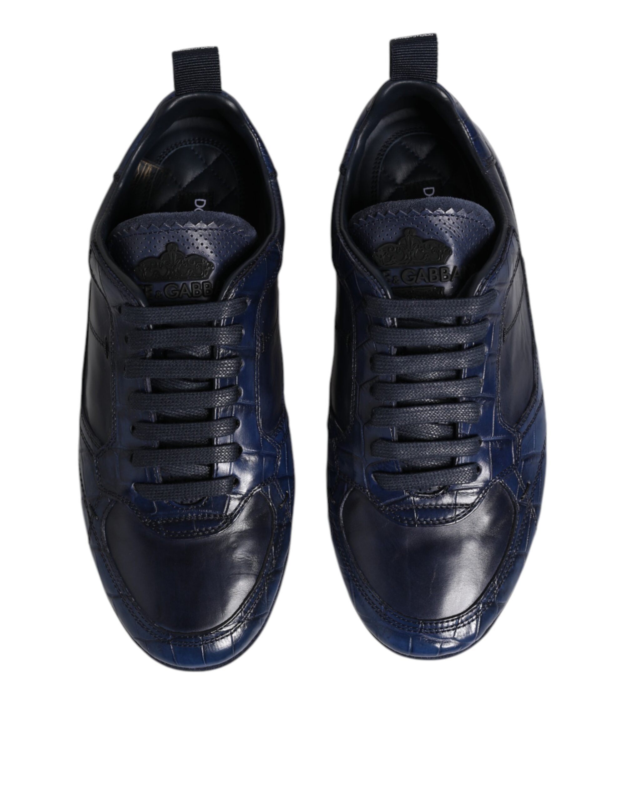 Dark Blue Leather Low Top Men Sneakers Shoes