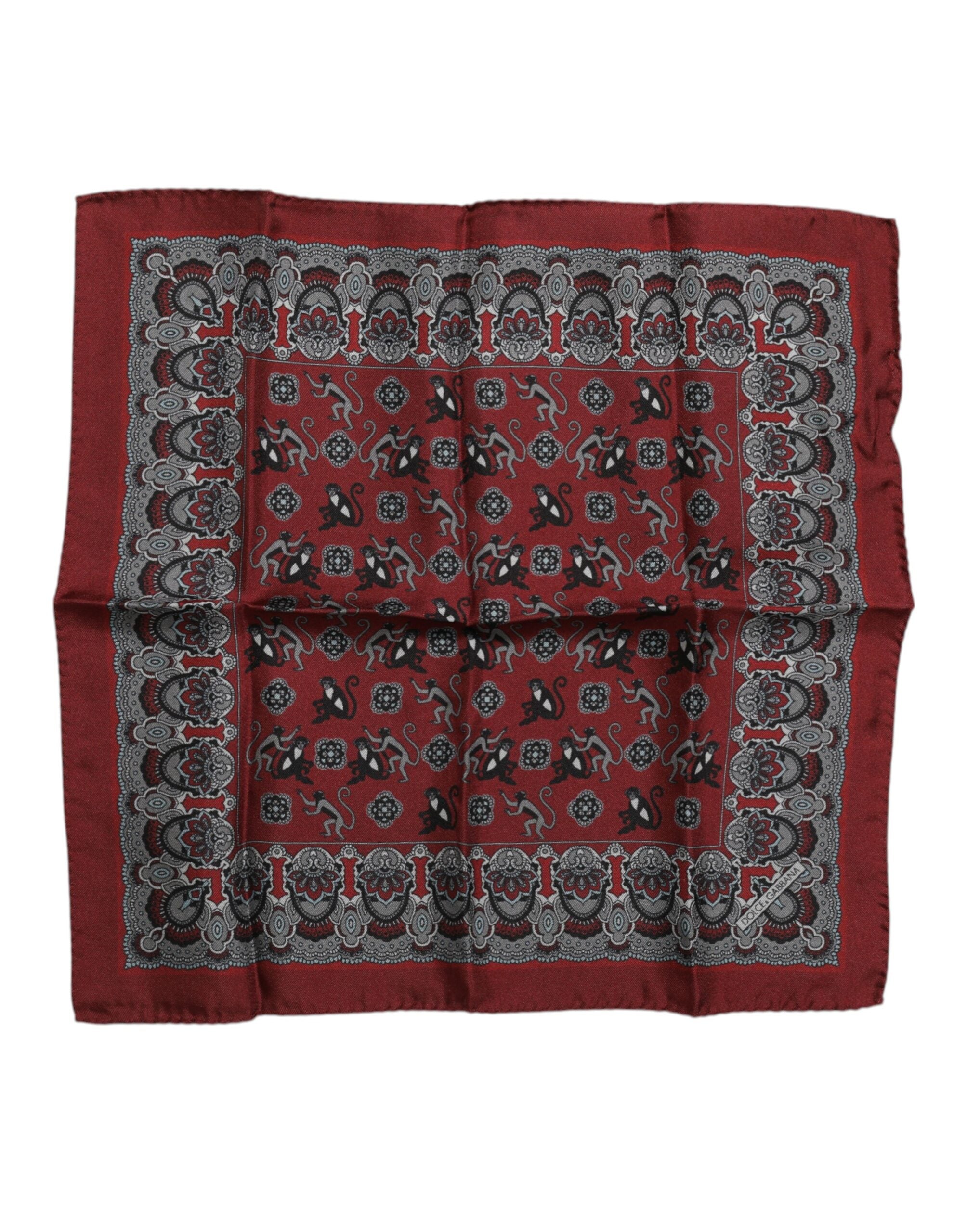 Maroon Monkey Print Silk Square Foulard Scarf