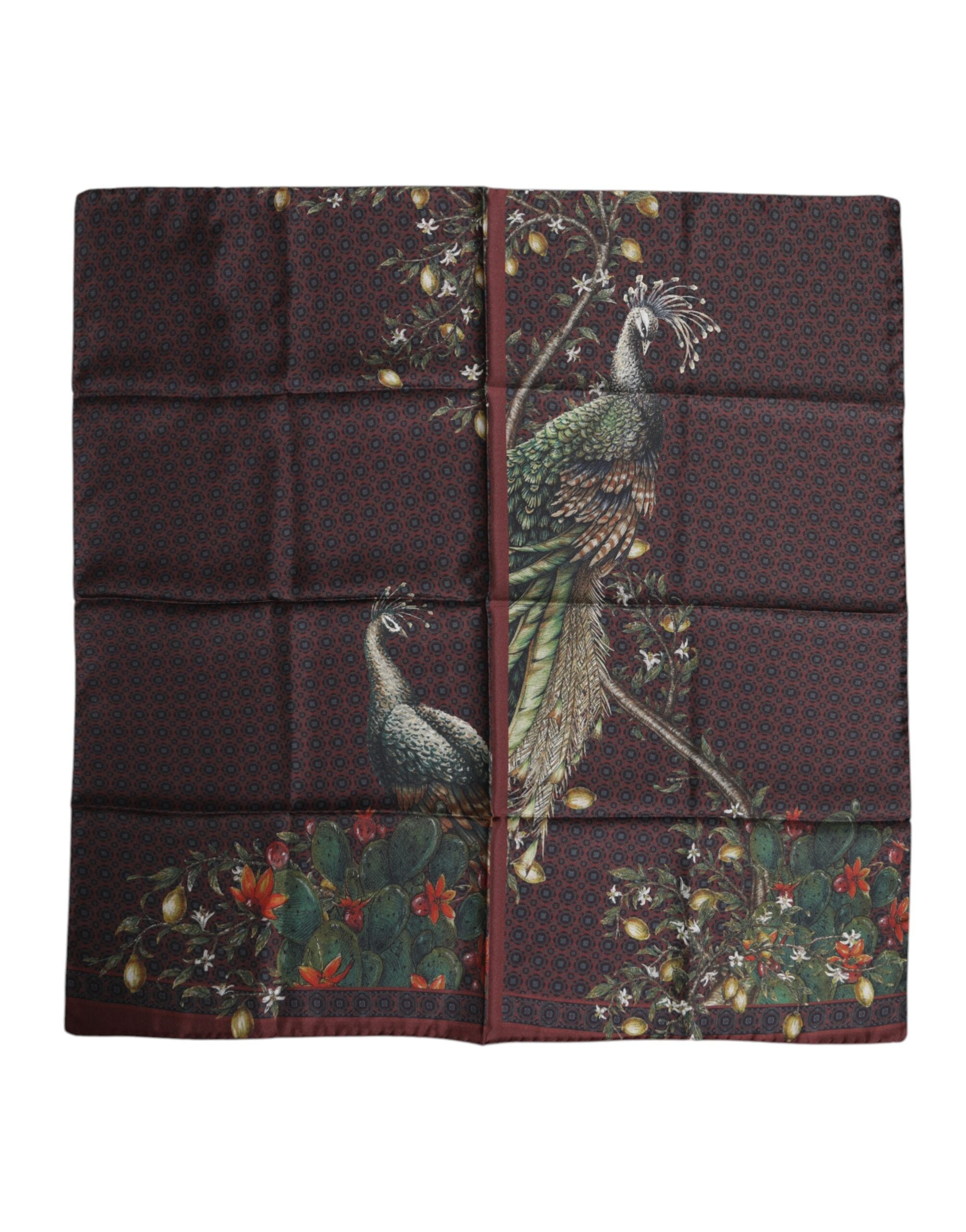 Brown Peacock Print Square Men Foulard Scarf