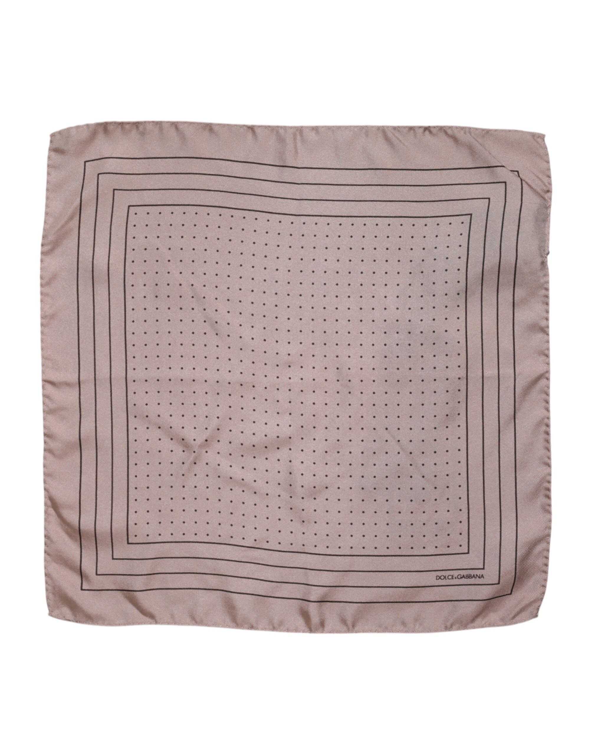 Beige Dotted Silk Square Men Foulard Scarf