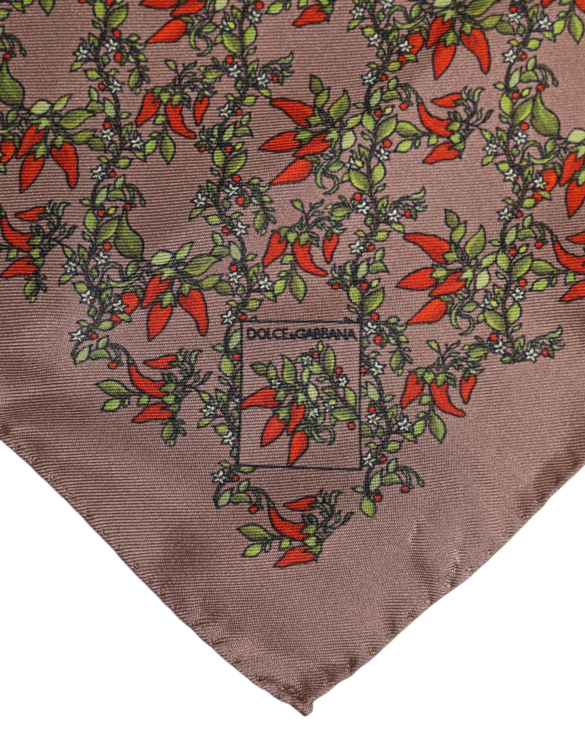 Brown Chili Print Silk Square Foulard Scarf