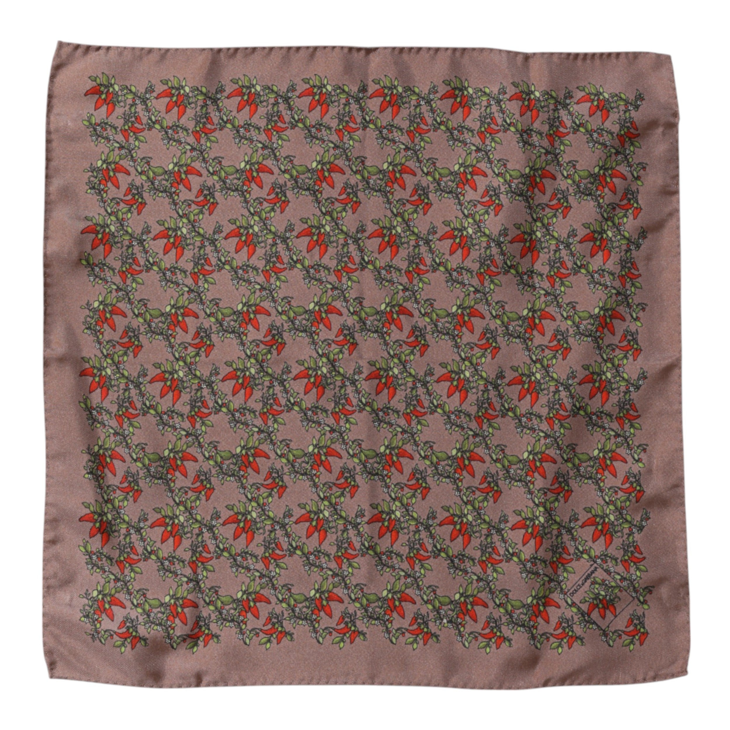 Brown Chilis Silk Square Men Foulard Scarf