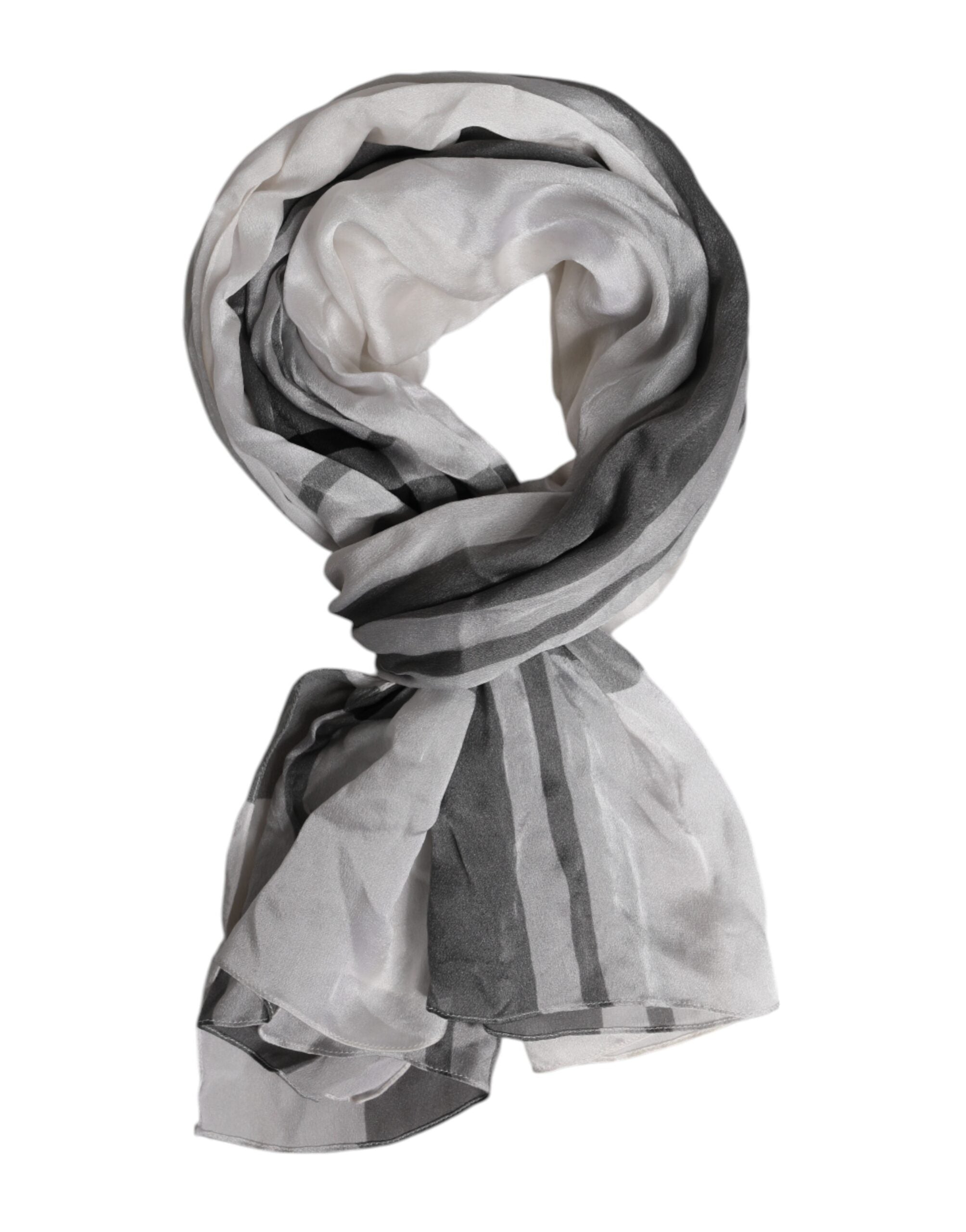 White Black Silk Warmer Wrap Foulard Scarf