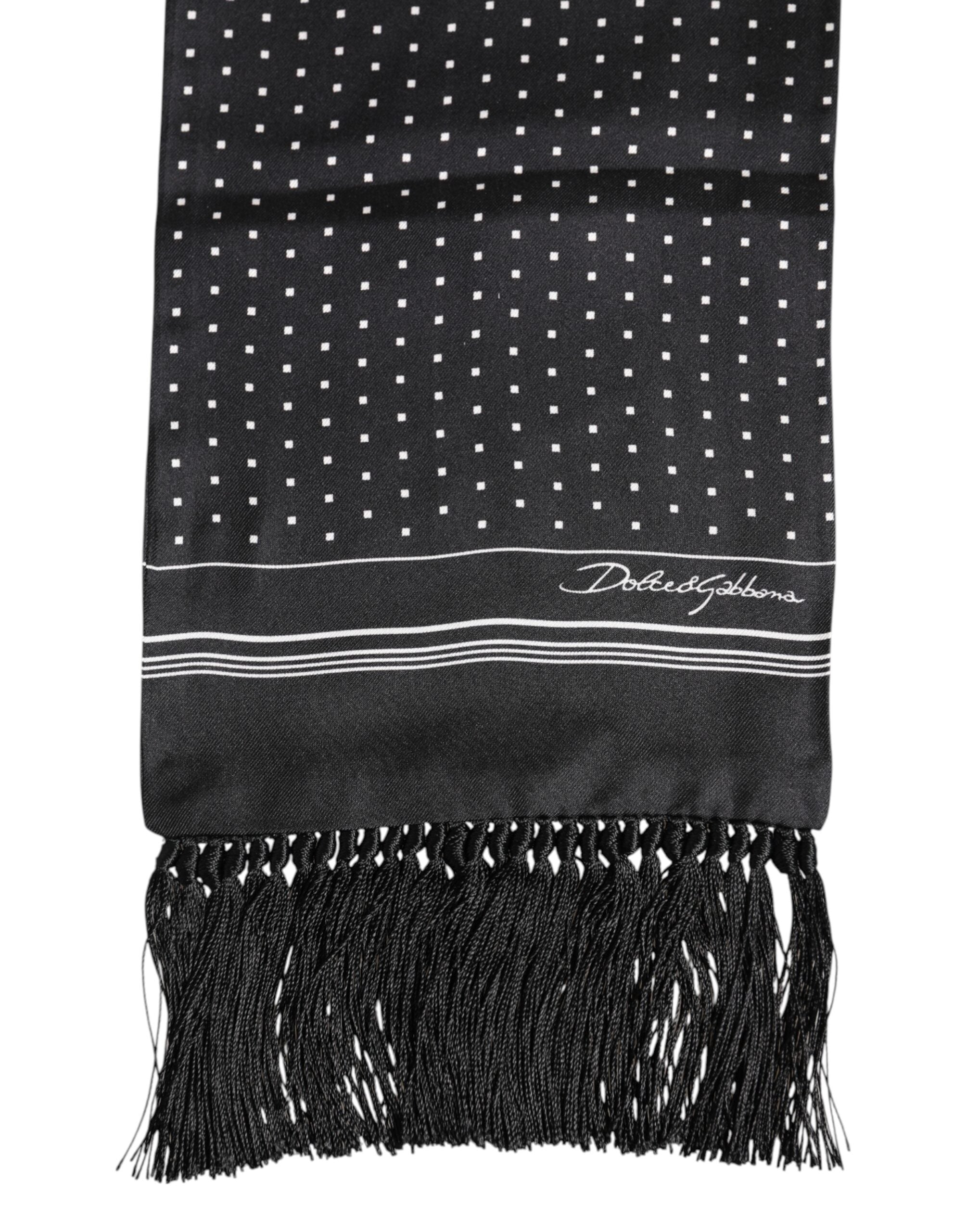 Black White Polka Dot Fringes Foulard Scarf