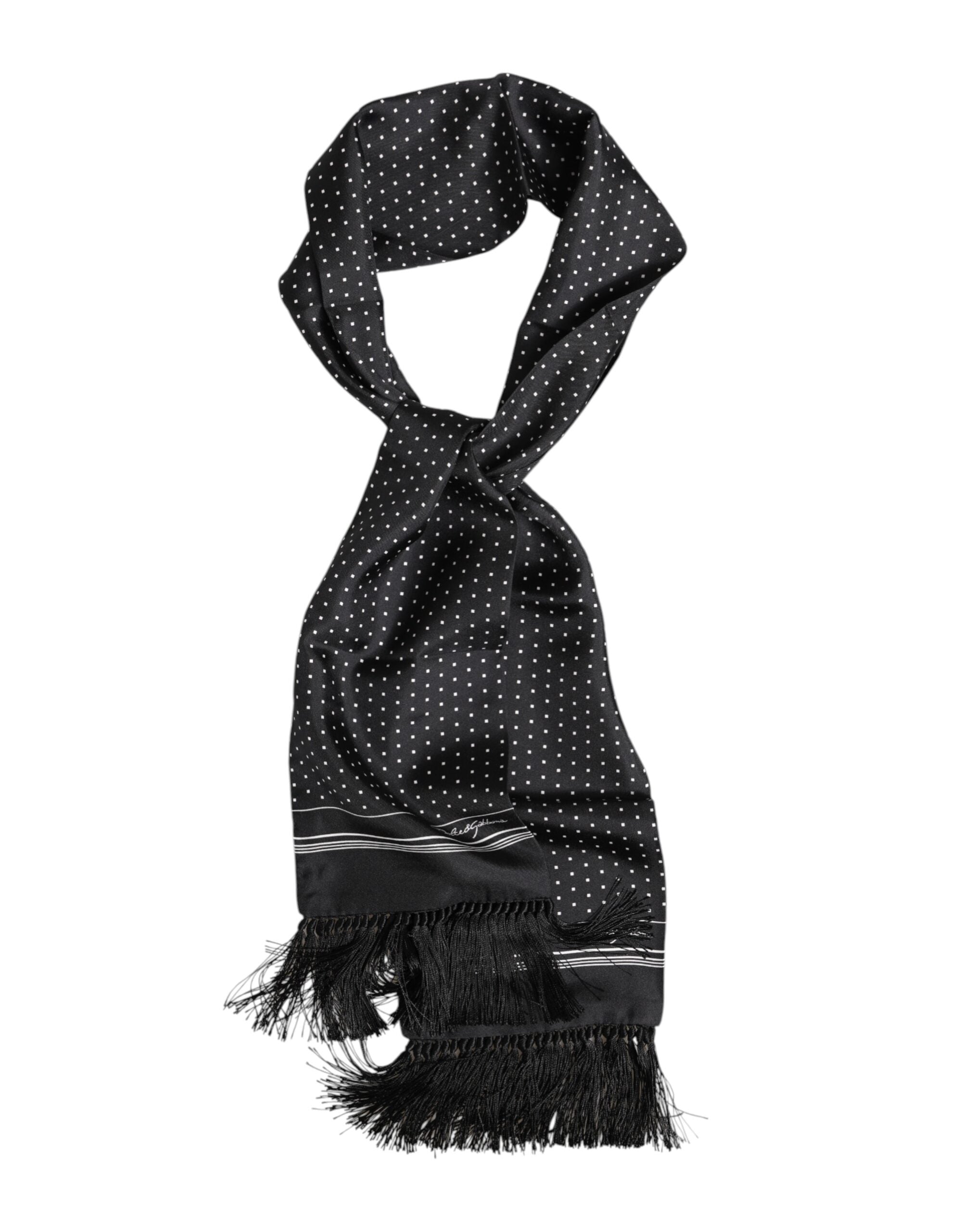 Black White Polka Dot Fringes Foulard Scarf