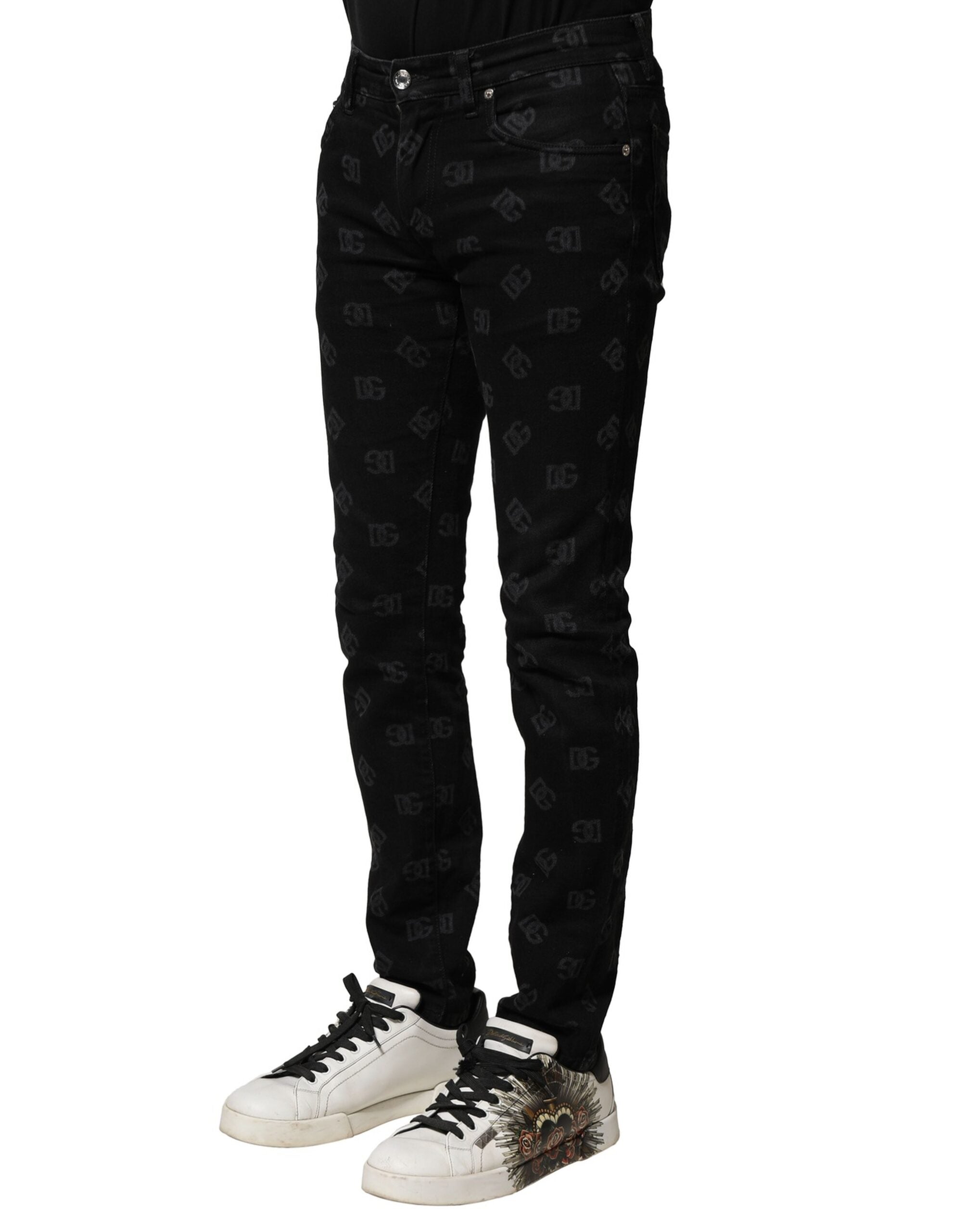 Black Cotton DG Logo Skinny Men Denim Jeans