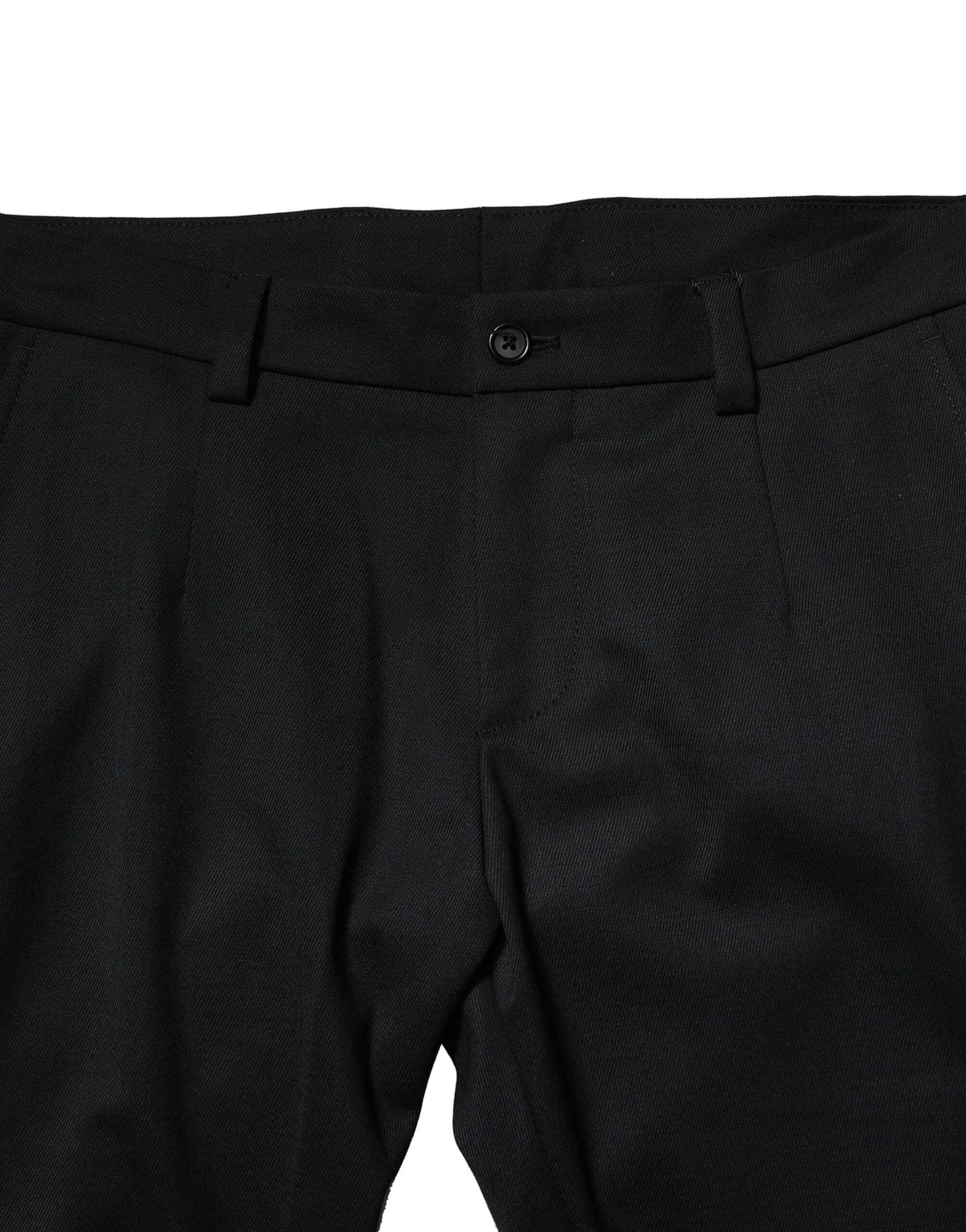 Black Wool Men Skinny Mid Waist Pants