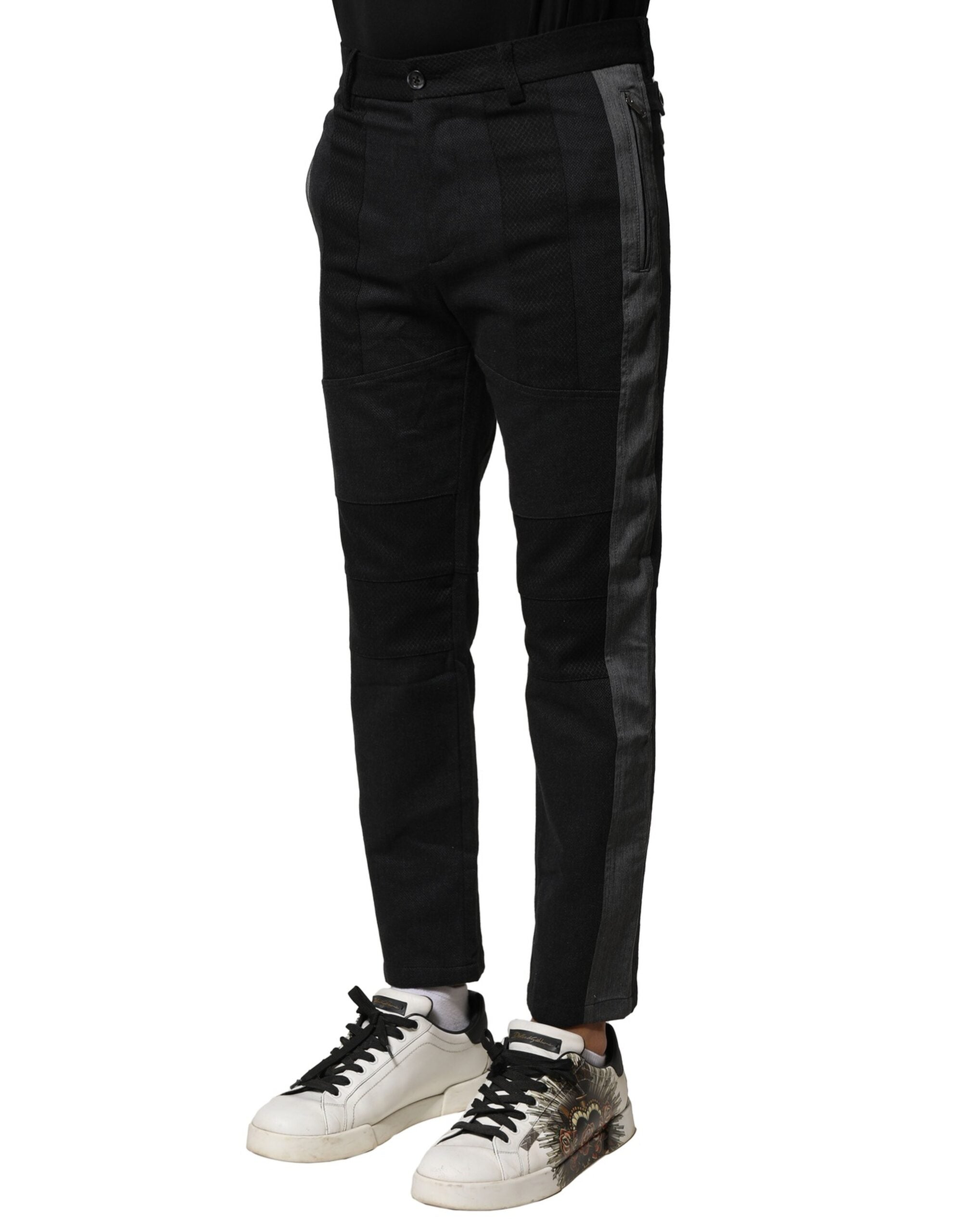Black Gray Cotton Tapered Men Pants