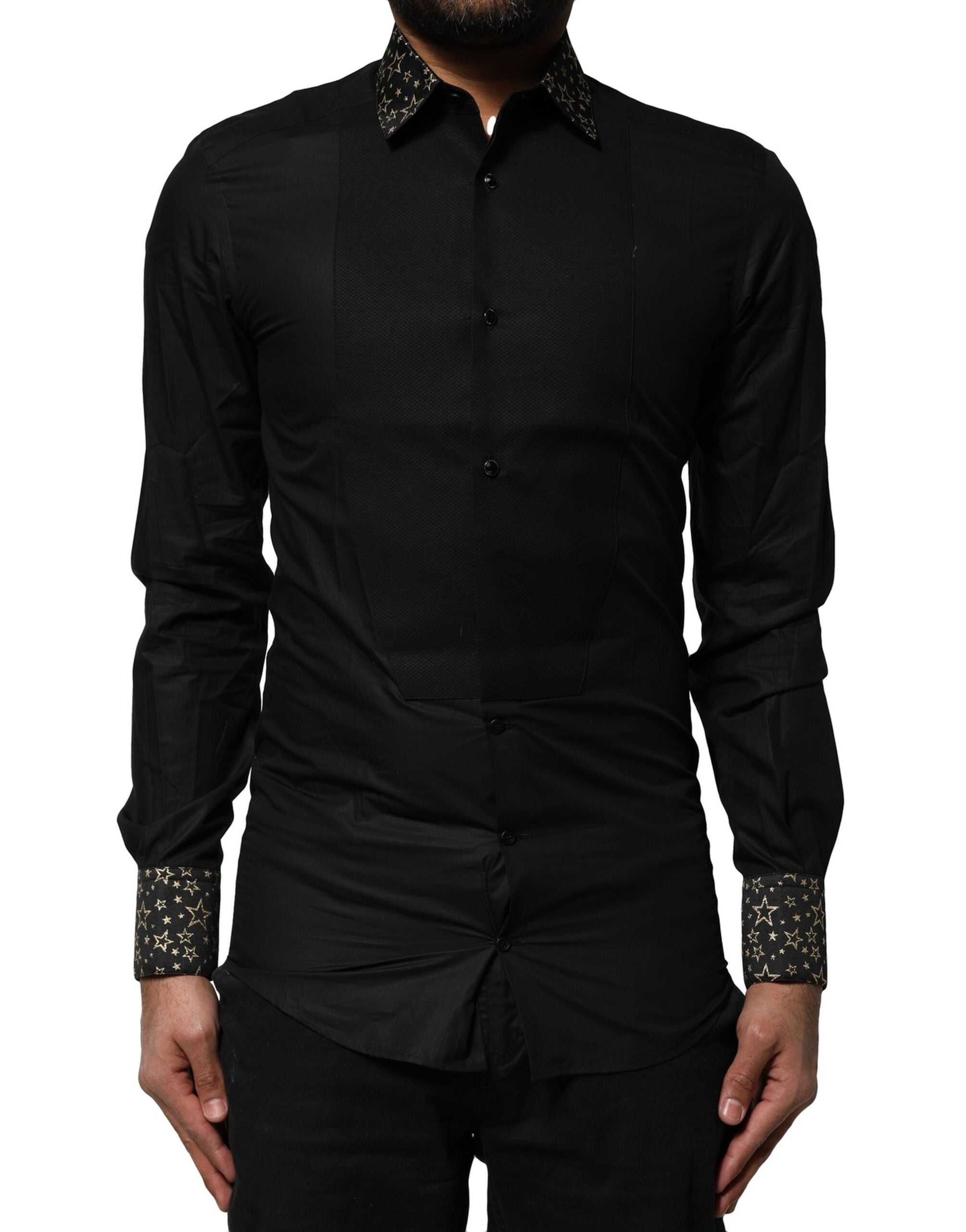 Black Cotton GOLD Long Sleeves Dress Shirt