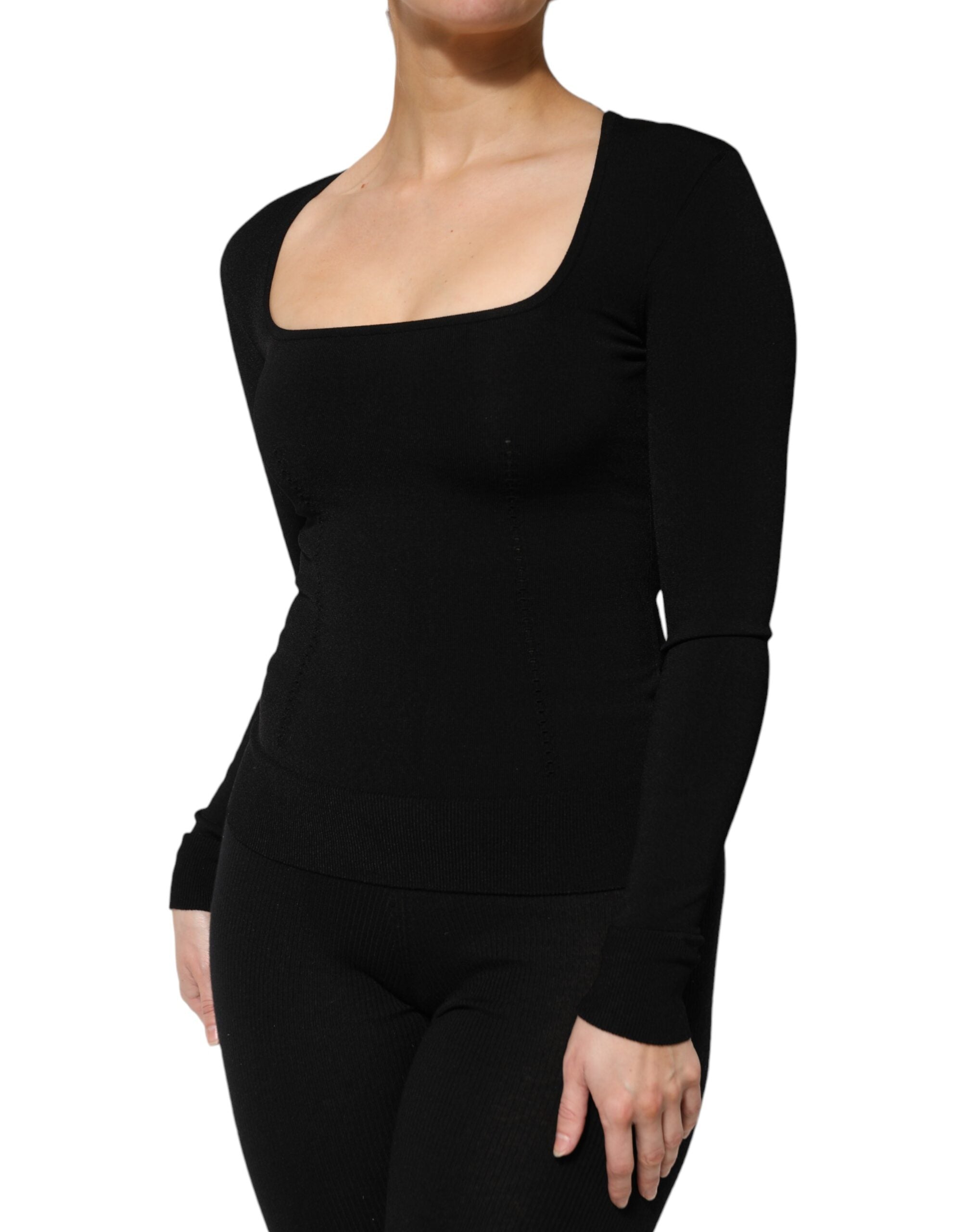 Black Square Neck Long Sleeves Pullover Top