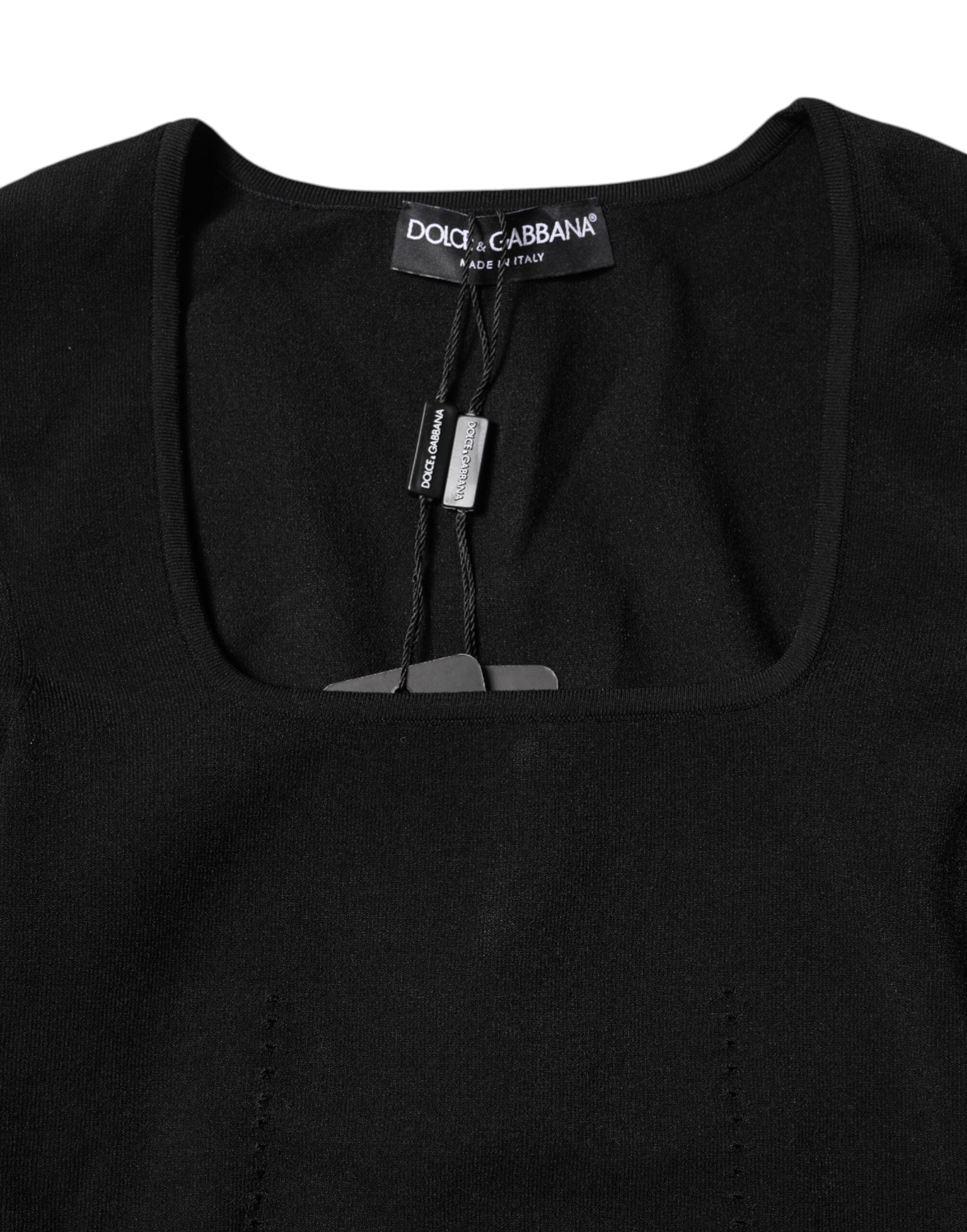 Black Square Neck Long Sleeves Pullover Top