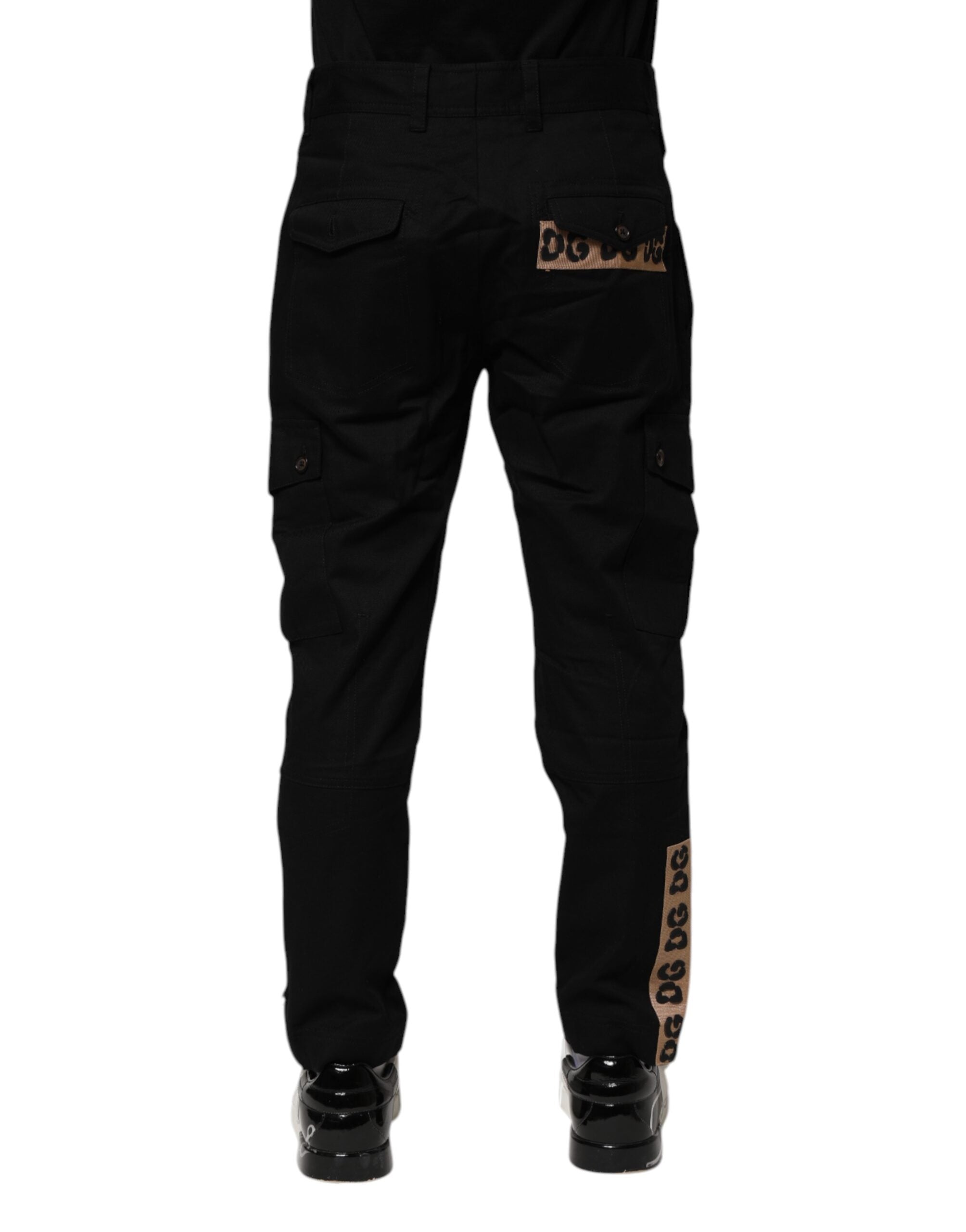 Black Cotton Cargo Casual Pants