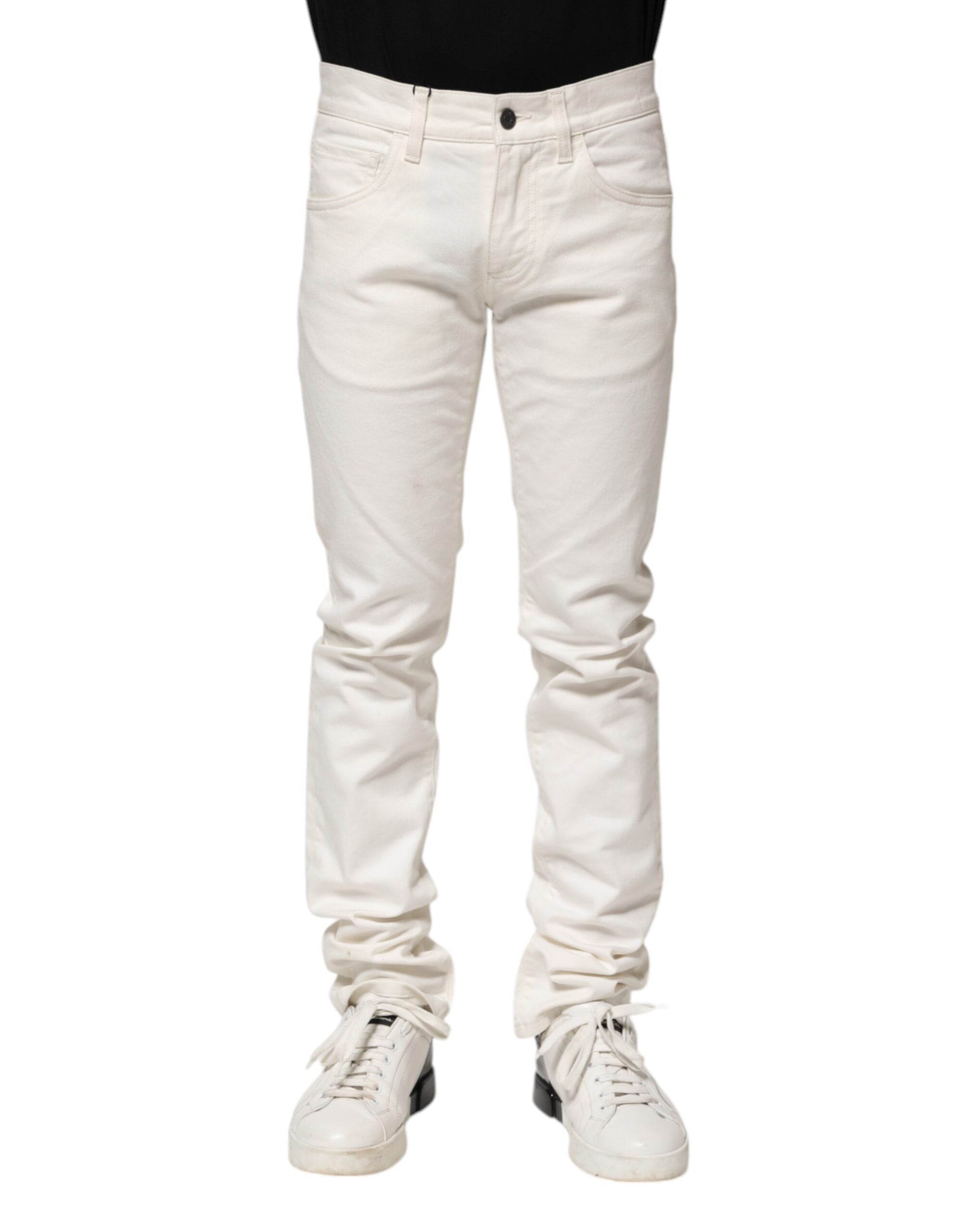 White Cotton Skinny Men Denim Jeans