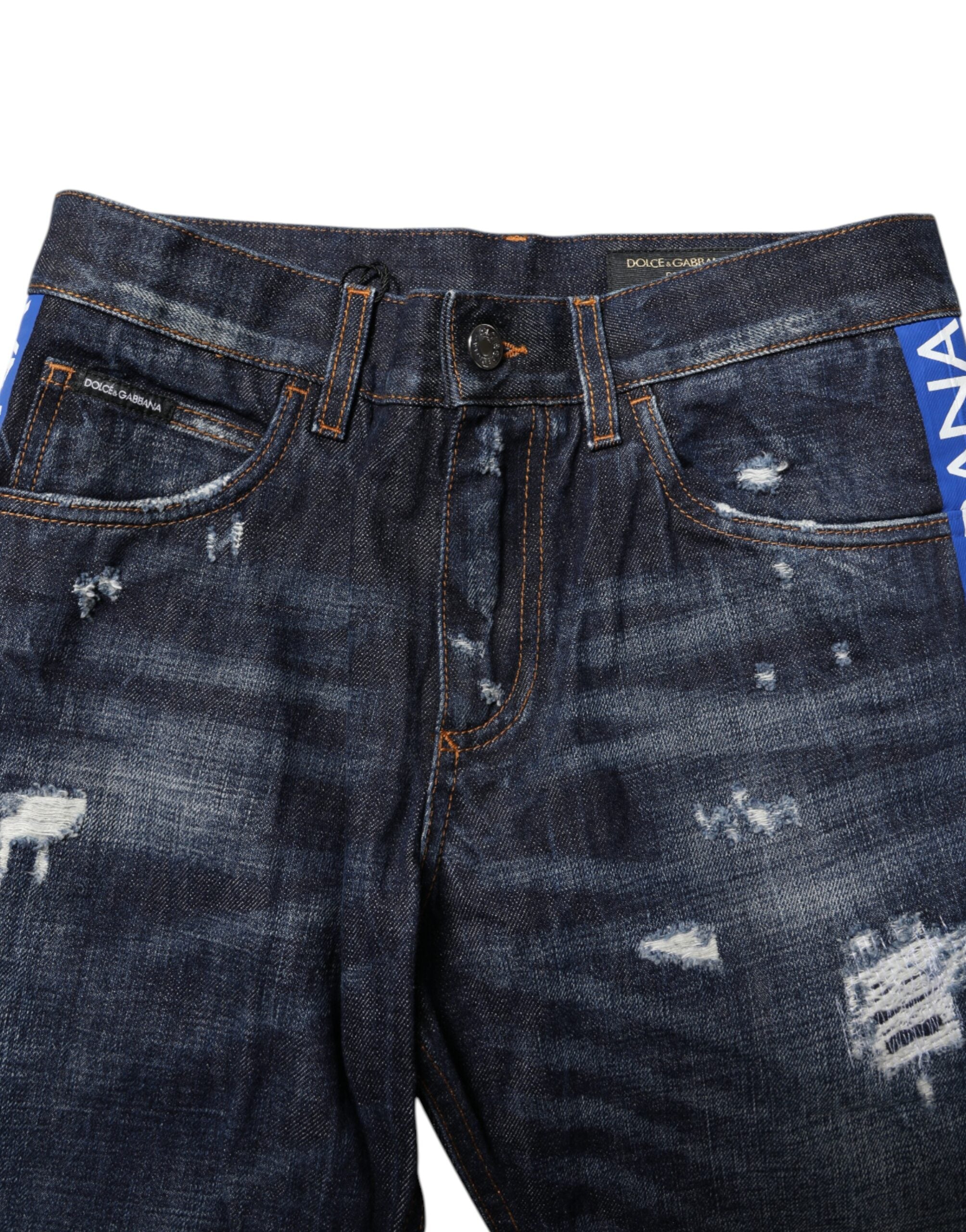Dark Blue Tattered Skinny Denim Jeans