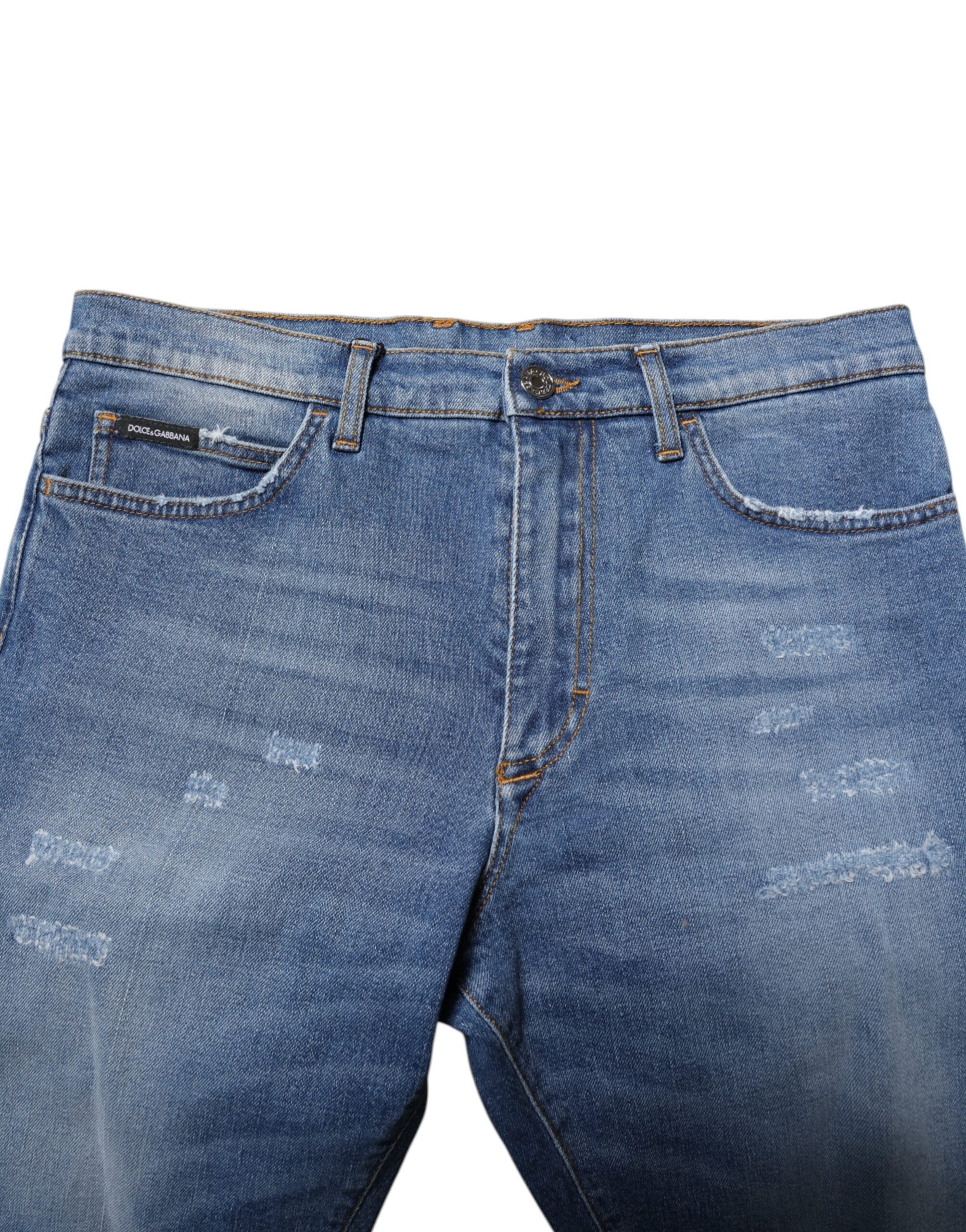 Blue Cotton Stretch Men Denim Bermuda Shorts