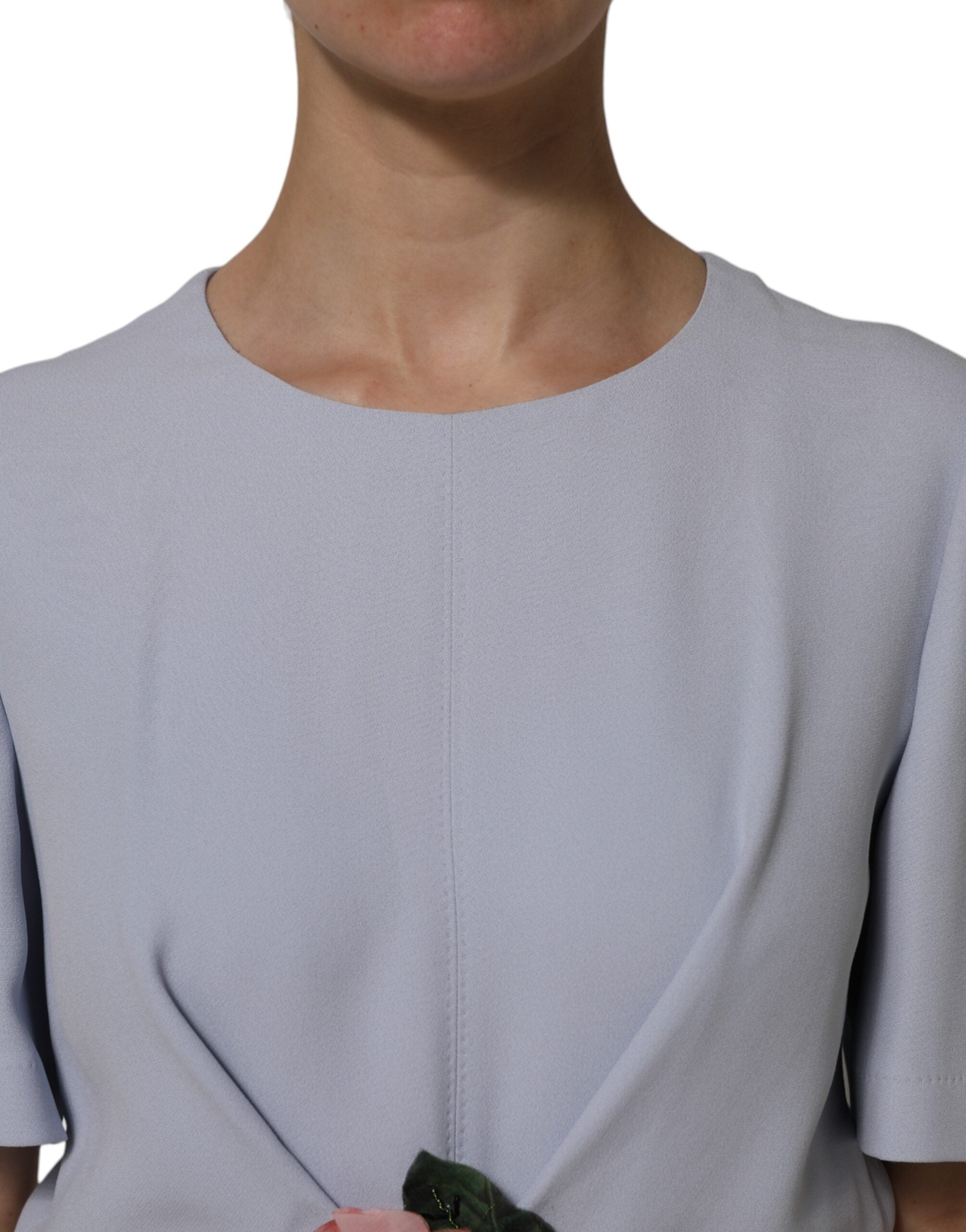 Gray Viscose ShortSleeve Sheath Midi Dress