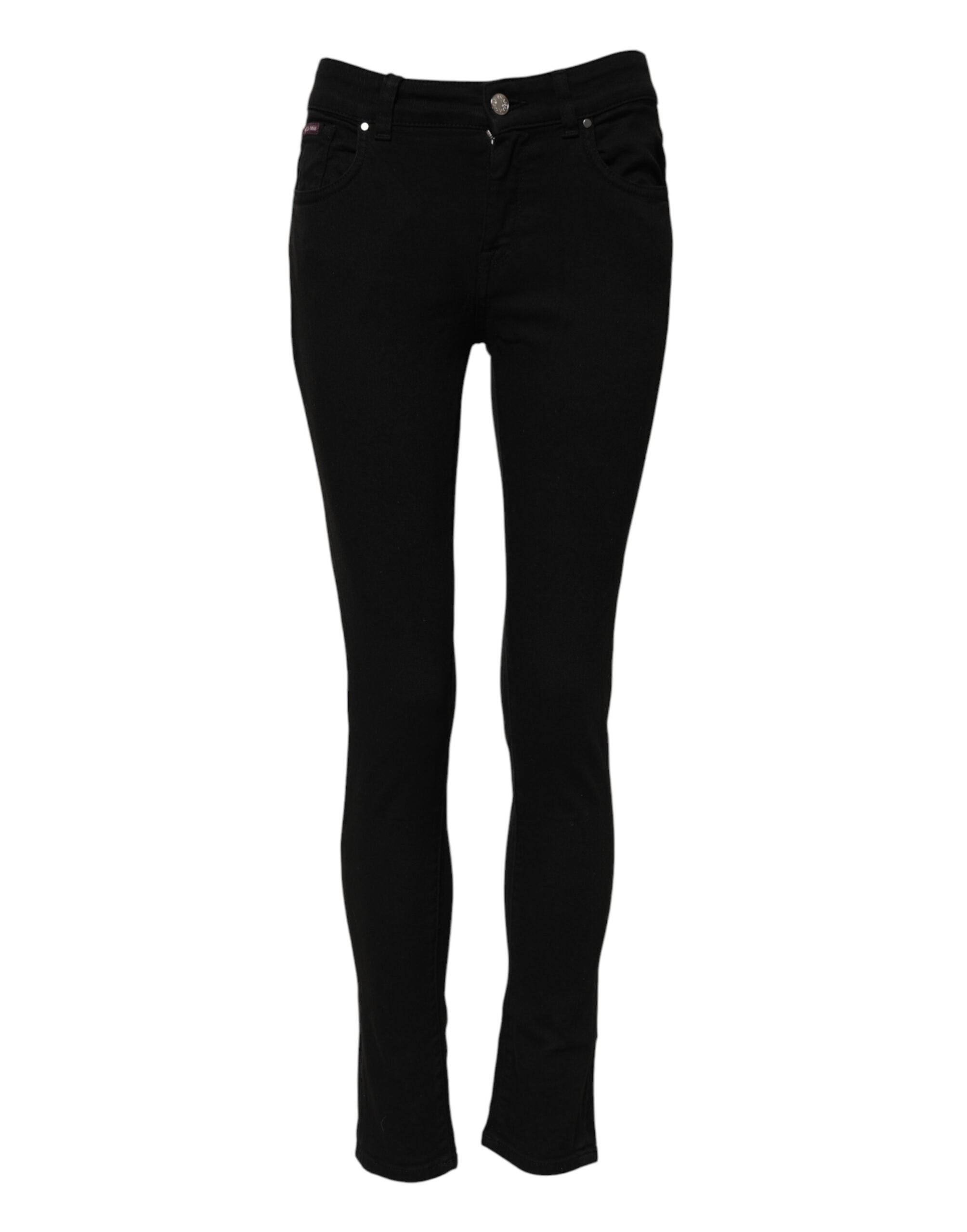 Black Skinny Cotton Mid Waisted Denim Jeans