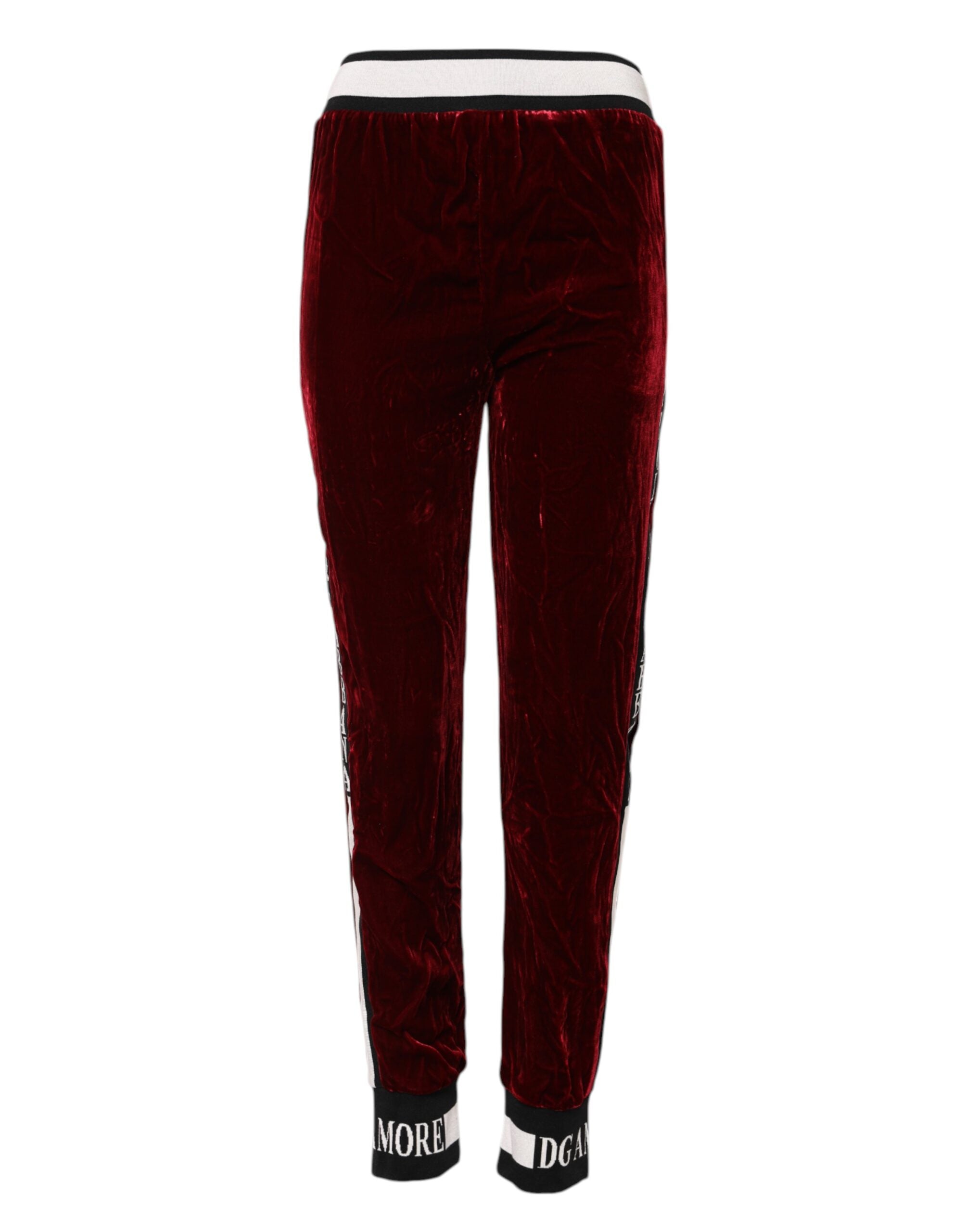 Red Viscose DG Logo Mid Waist Pants