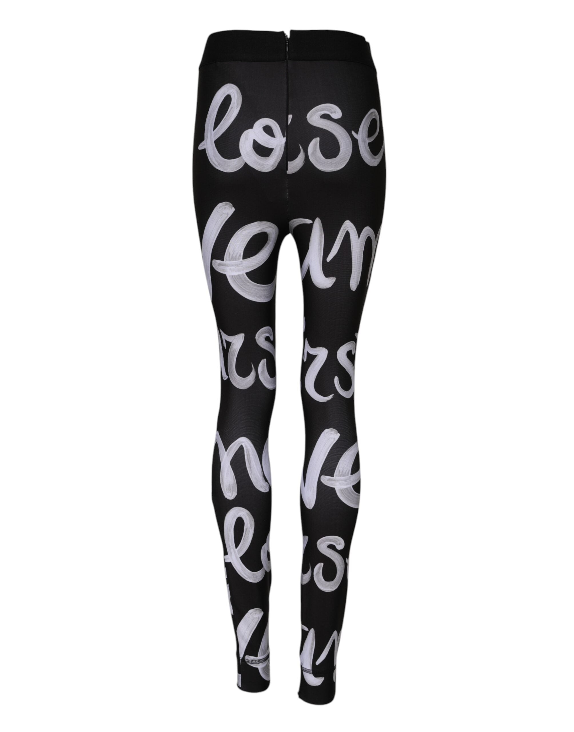 Black Polyester Logo Print Mid Waisted Pants