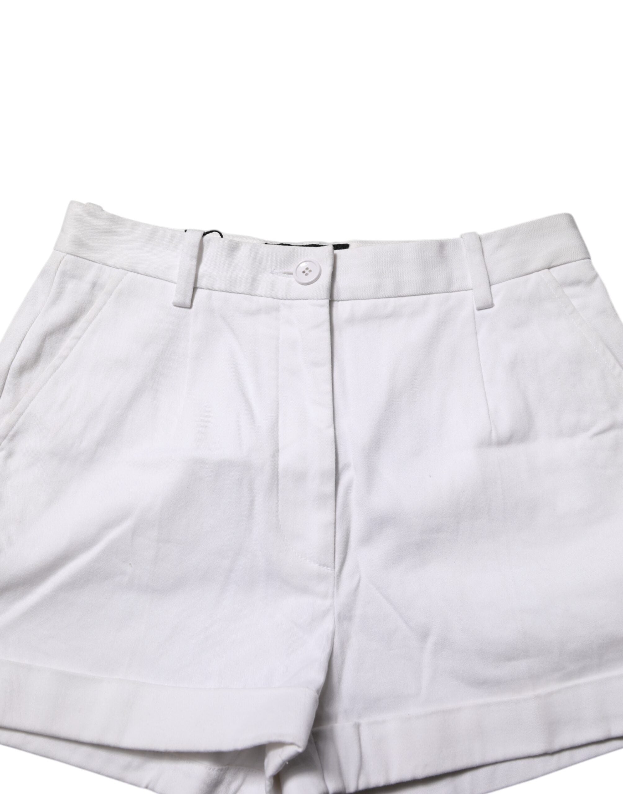 White Cotton Mid Waist Women Bermuda Shorts