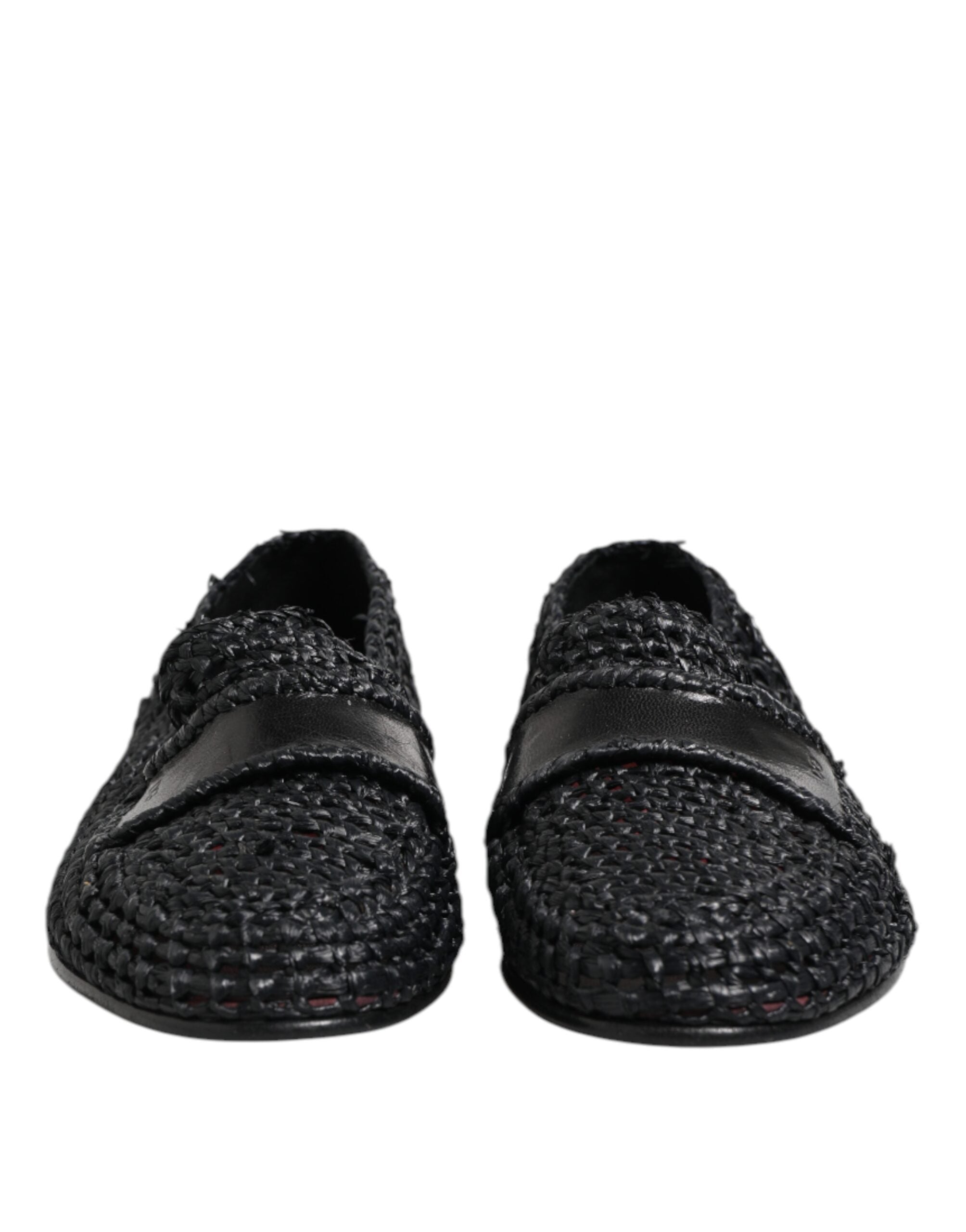 Black Woven Leather Slip On Loafers Men Shoes