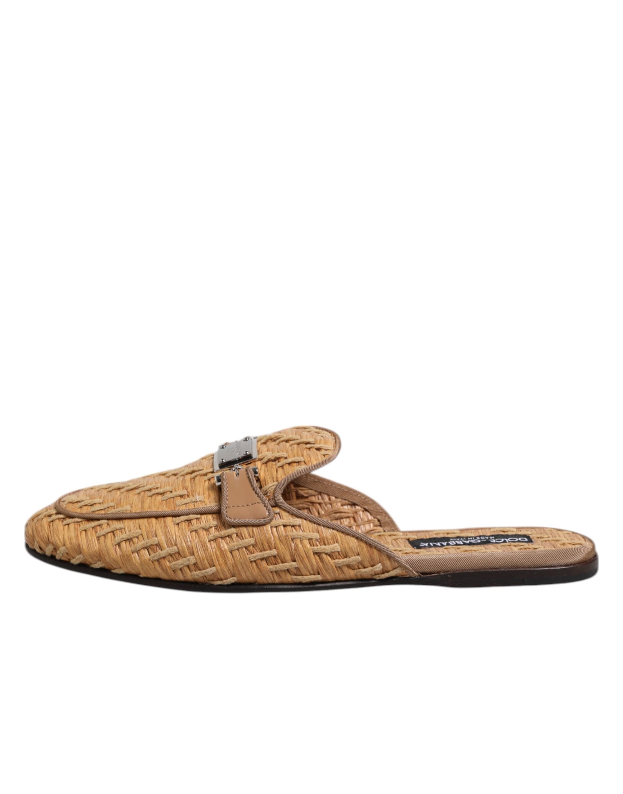 Beige Rattan Flat Mule Men Sandals Shoes