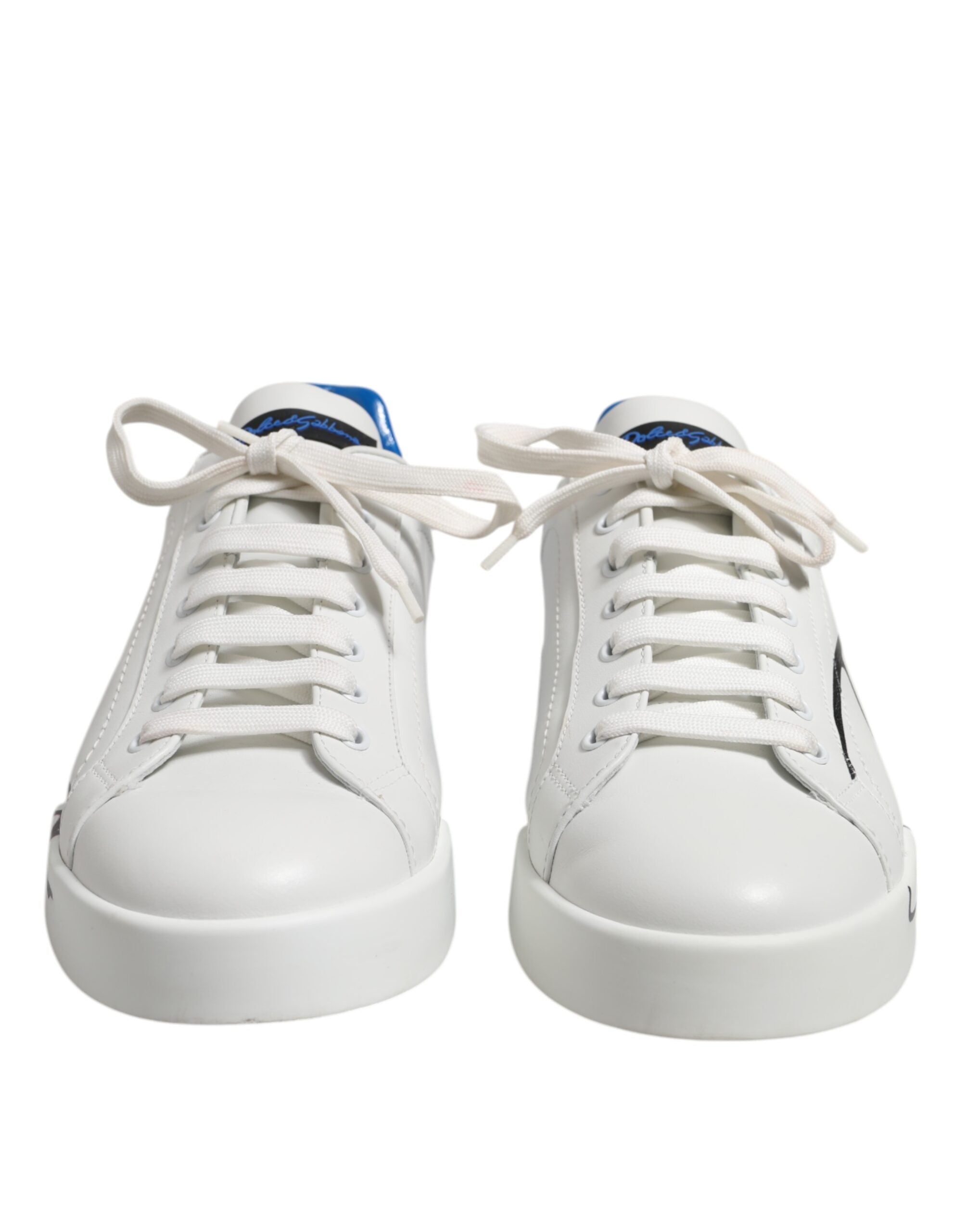 White Blue Low Top Leather Sneakers Shoes