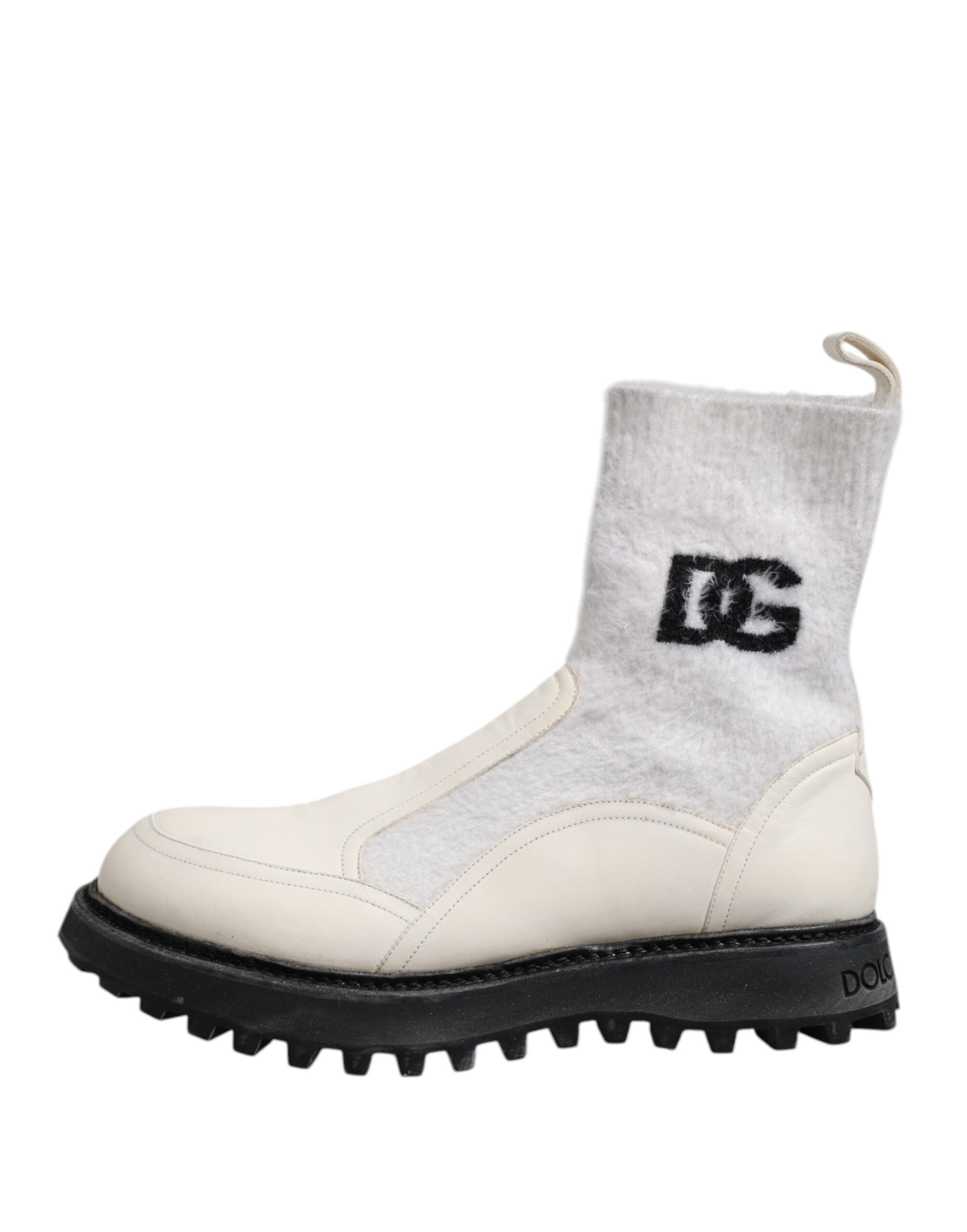 White Beige DG Logo Mid Calf Boots Shoes