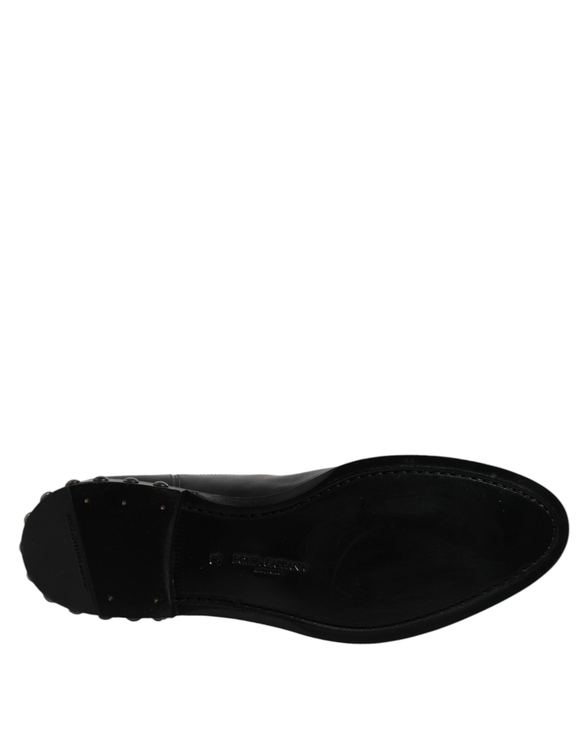 Black Leather Logo Ankle Boots Studded Shoes