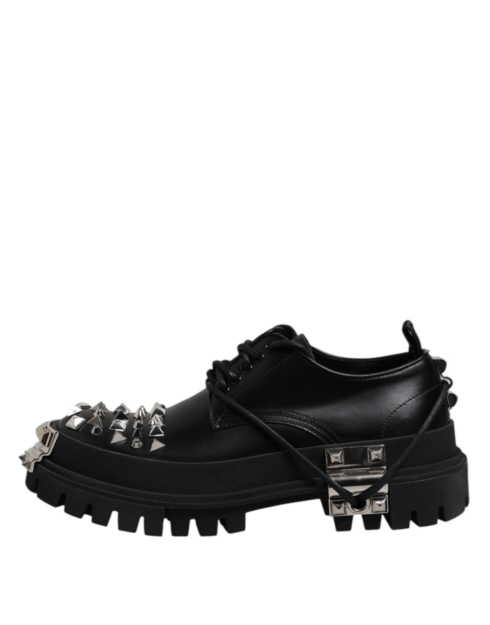 Black Leather Embellished Trekking Derby Shoes