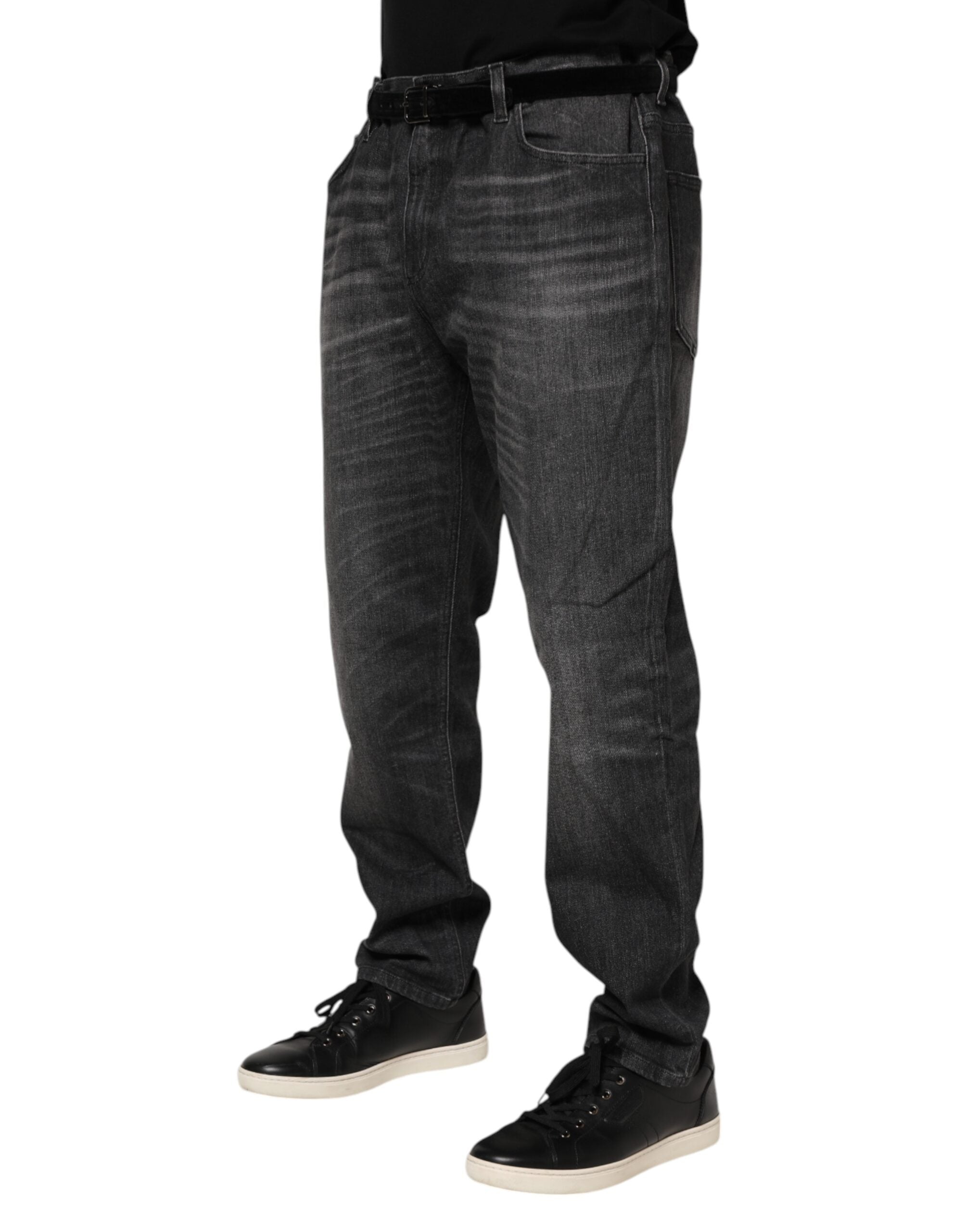 Gray Washed Cotton Loose Denim Jeans