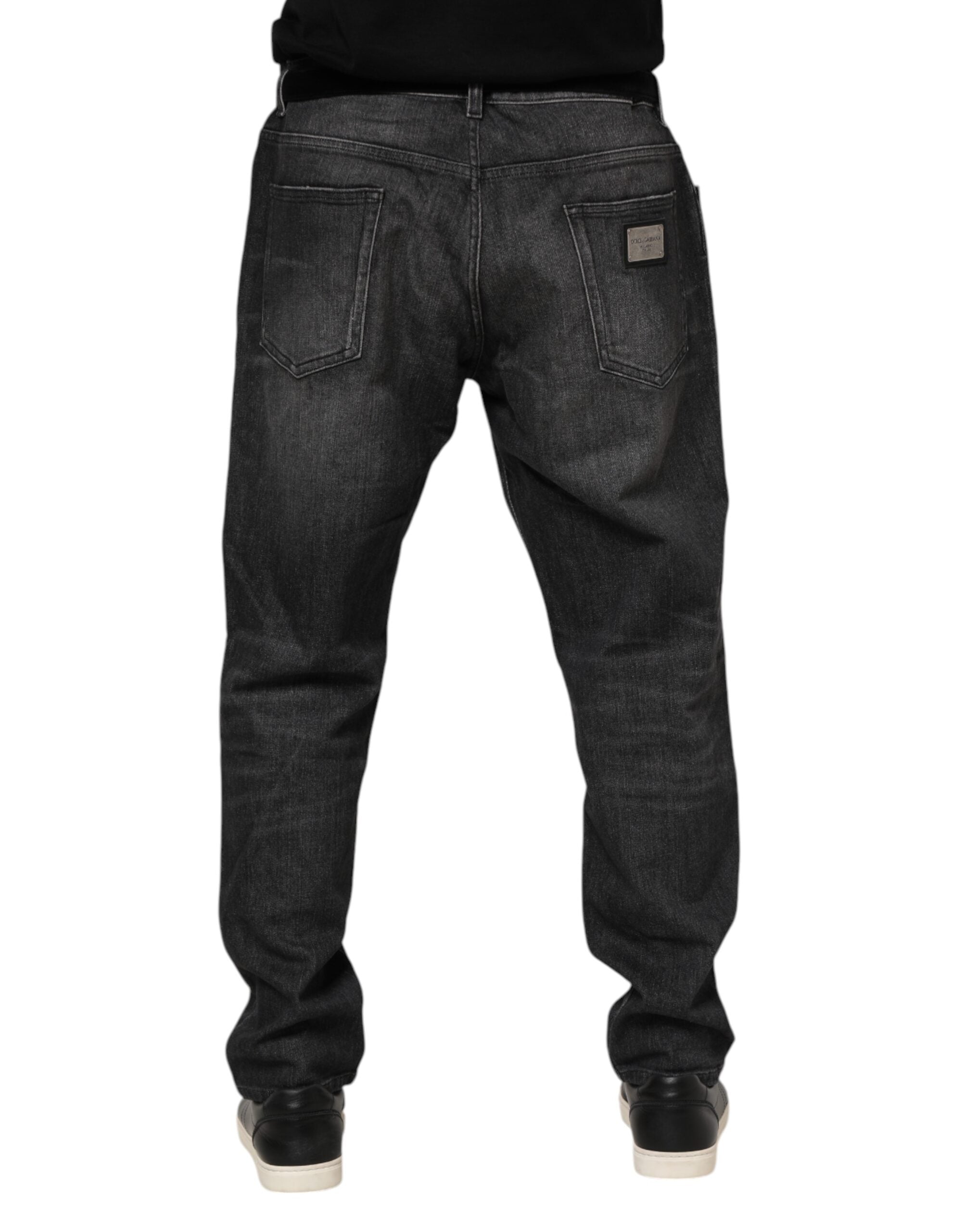 Gray Washed Cotton Loose Denim Jeans