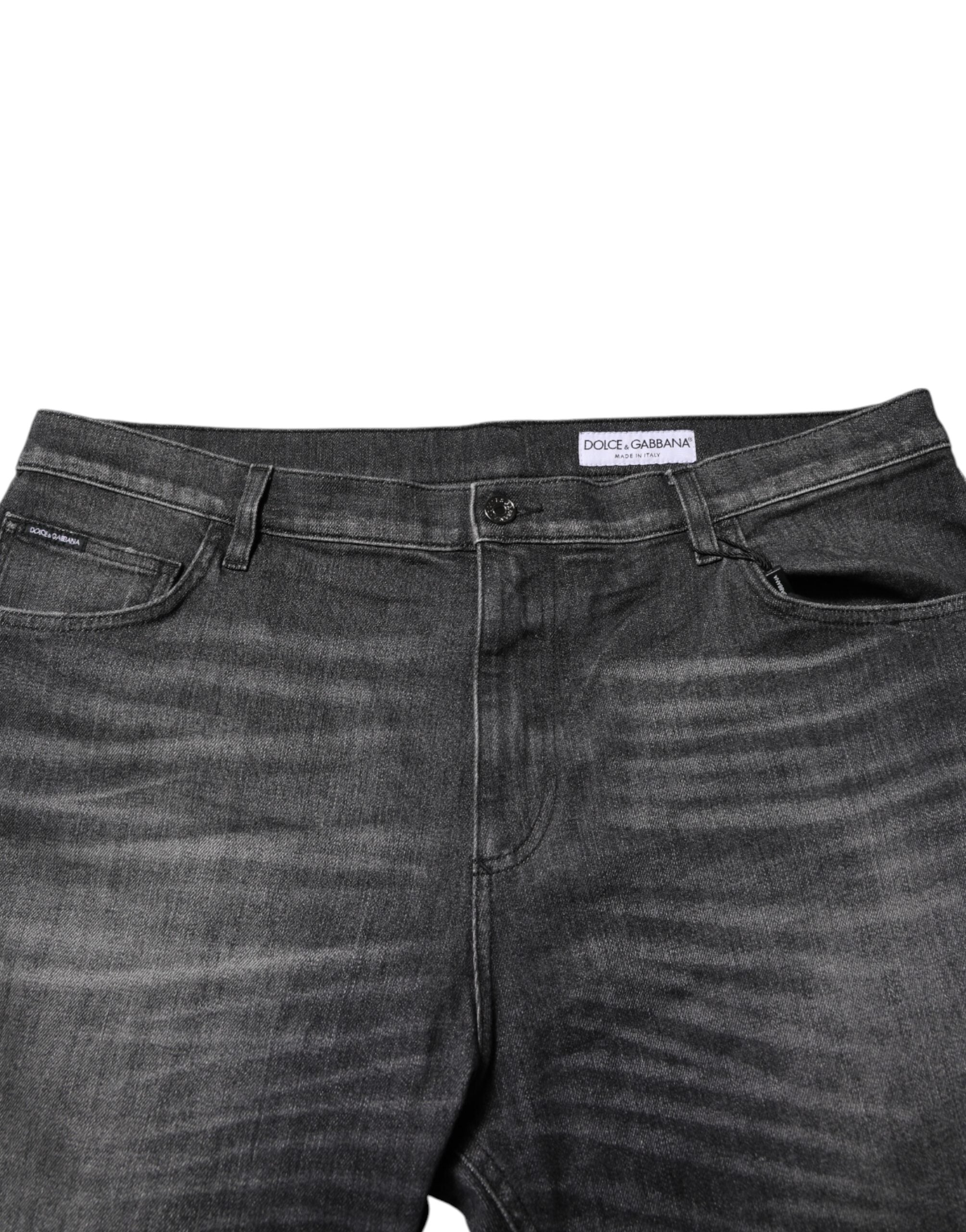 Gray Washed Cotton Loose Denim Jeans