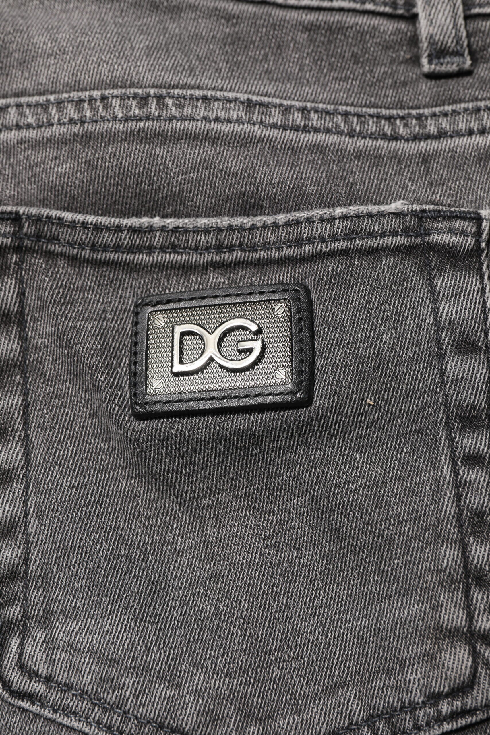 Gray Cotton Logo Plaque Men Denim Jeans