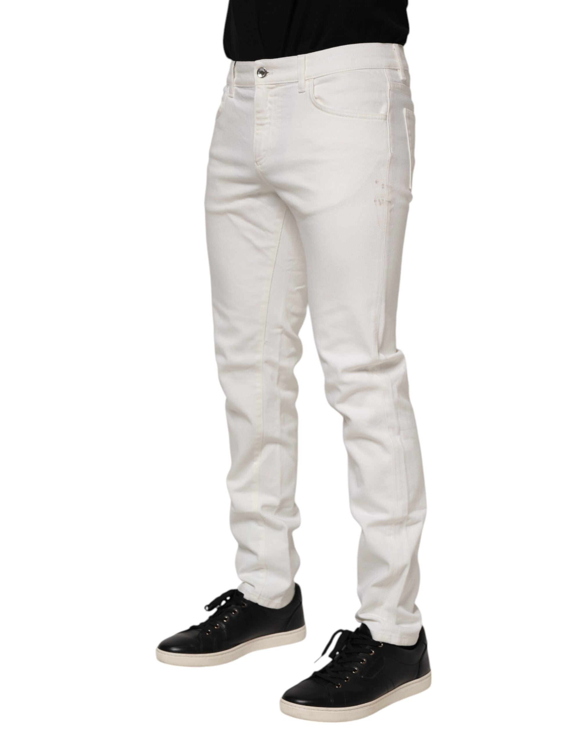 White Cotton Logo Plaque Slim Fit Denim Jeans