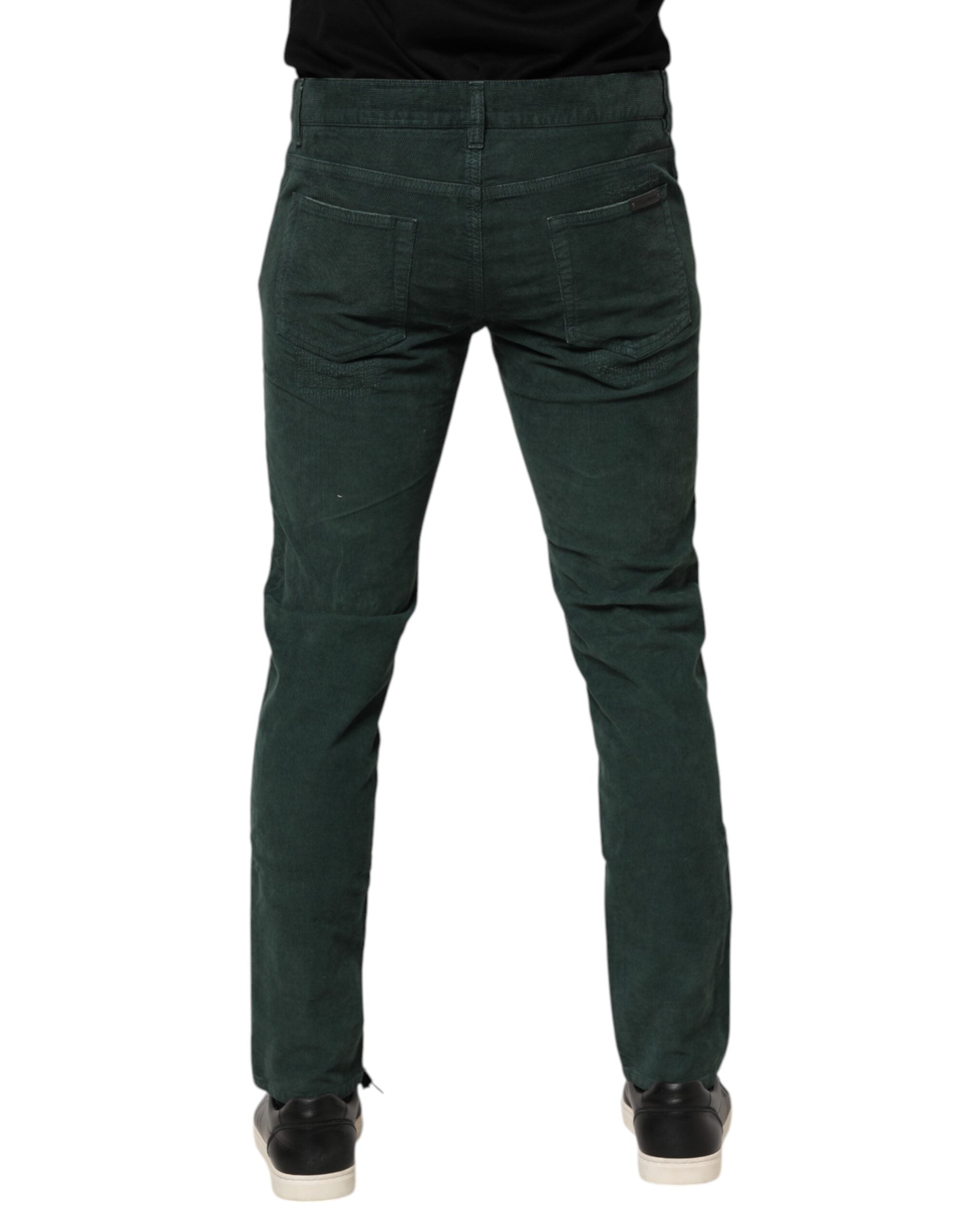 Green Cotton Corduroy Skinny Pants