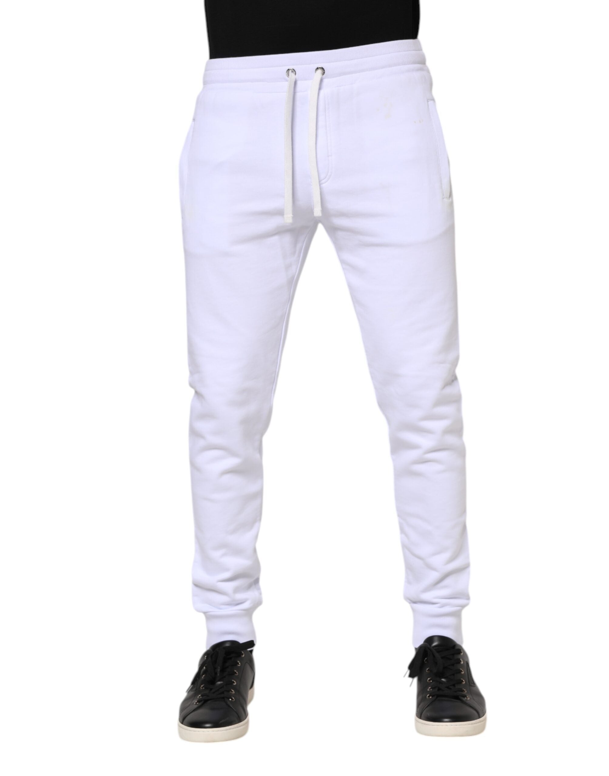 White Cotton Drawstring Jogger Pants