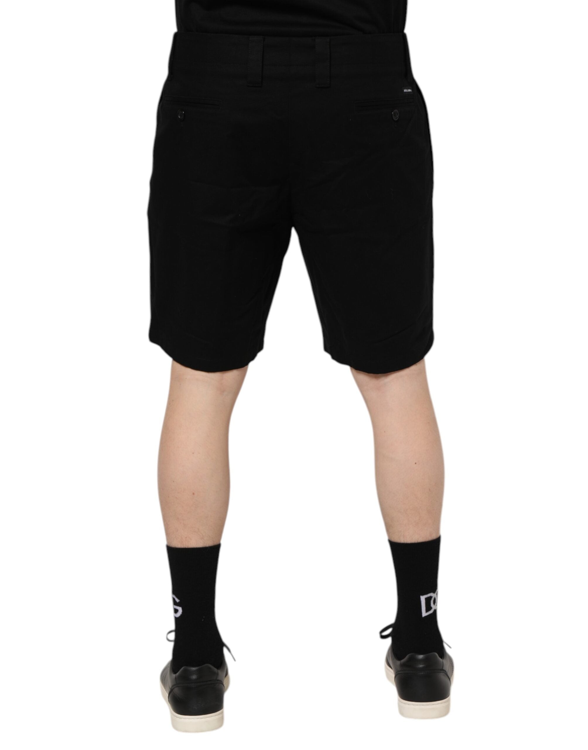 Black Cotton Knee Length Men Bermuda Shorts