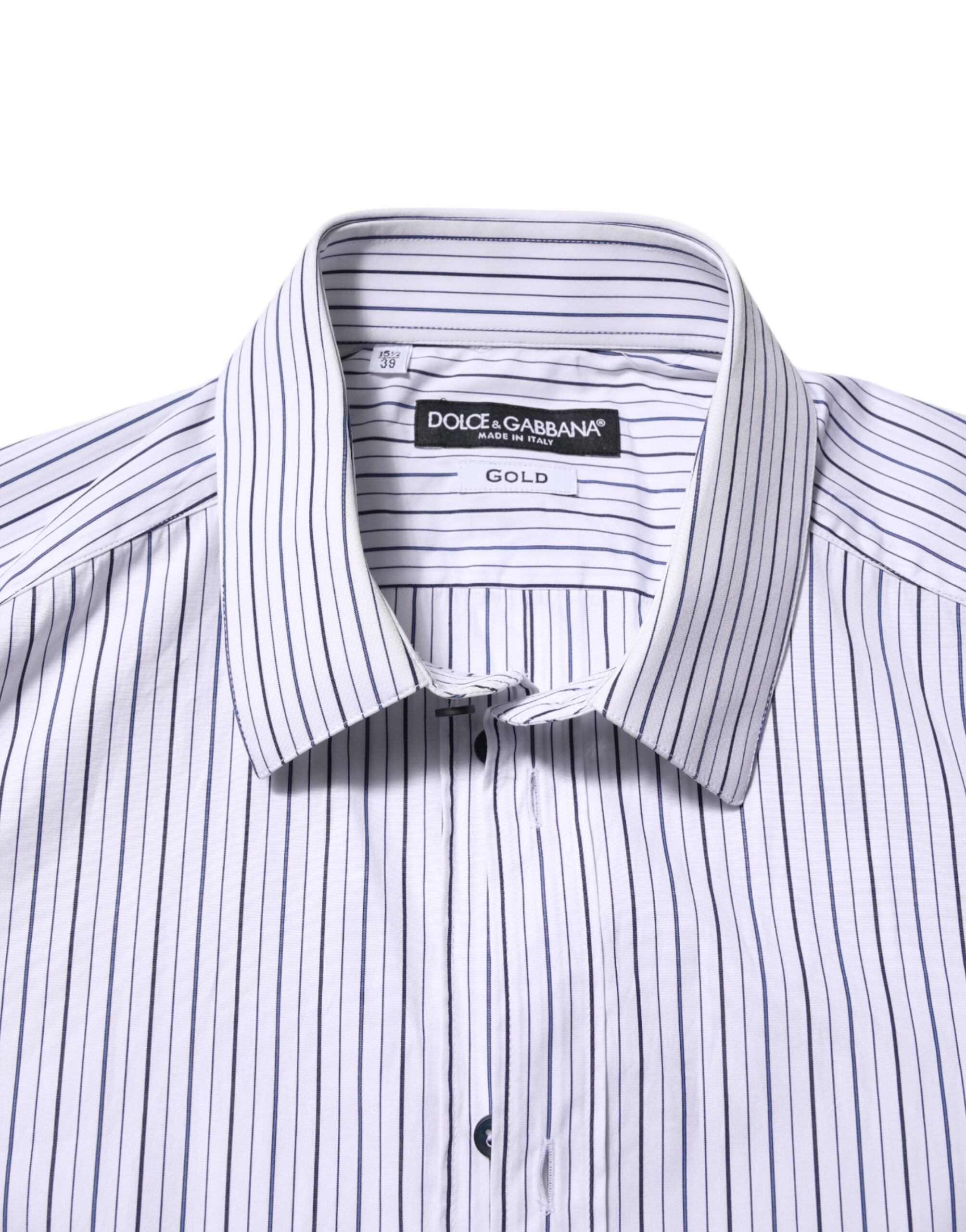 White Blue Striped Cotton GOLD Formal Shirt