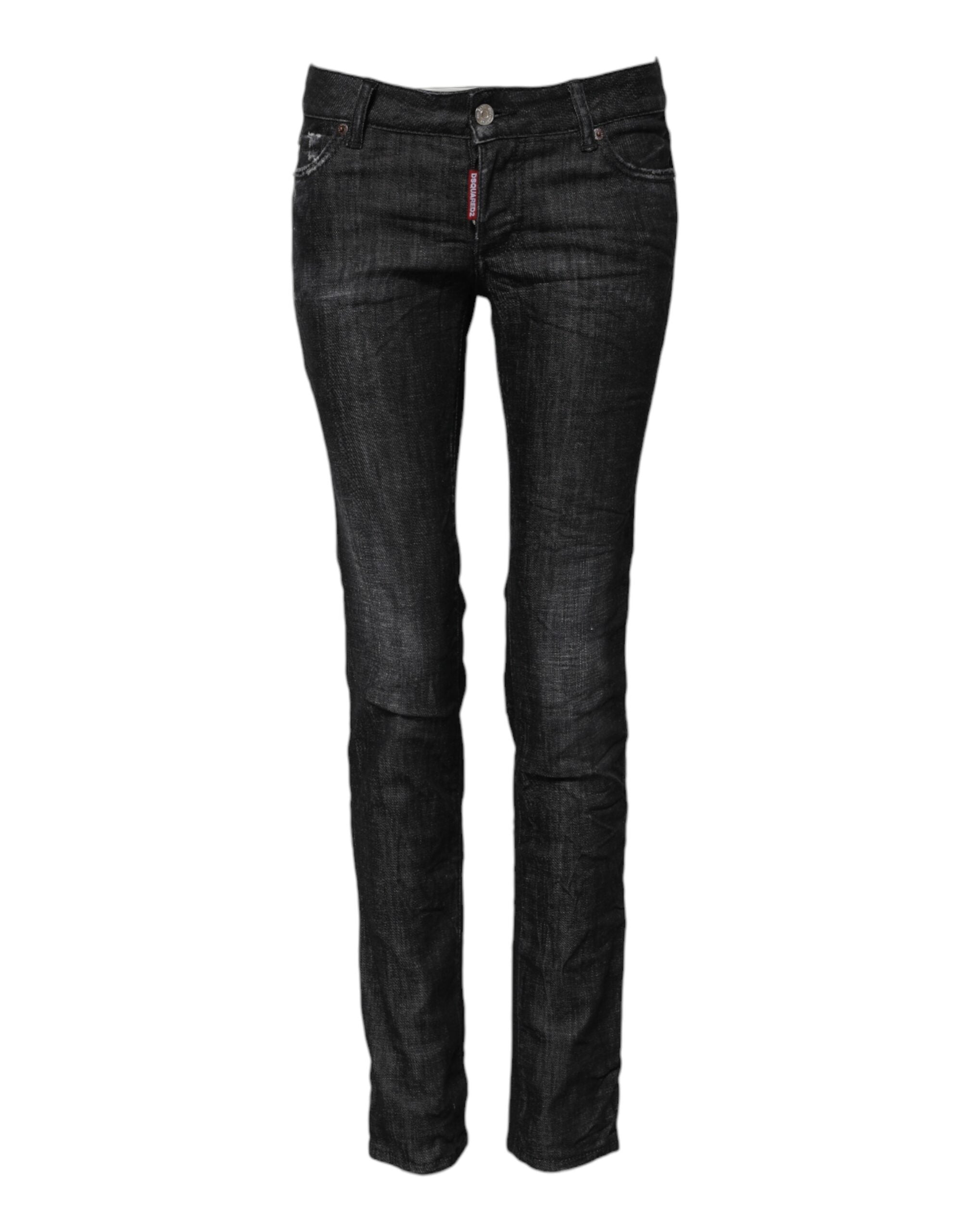Black Cotton Low Waist Skinny Denim Jeans