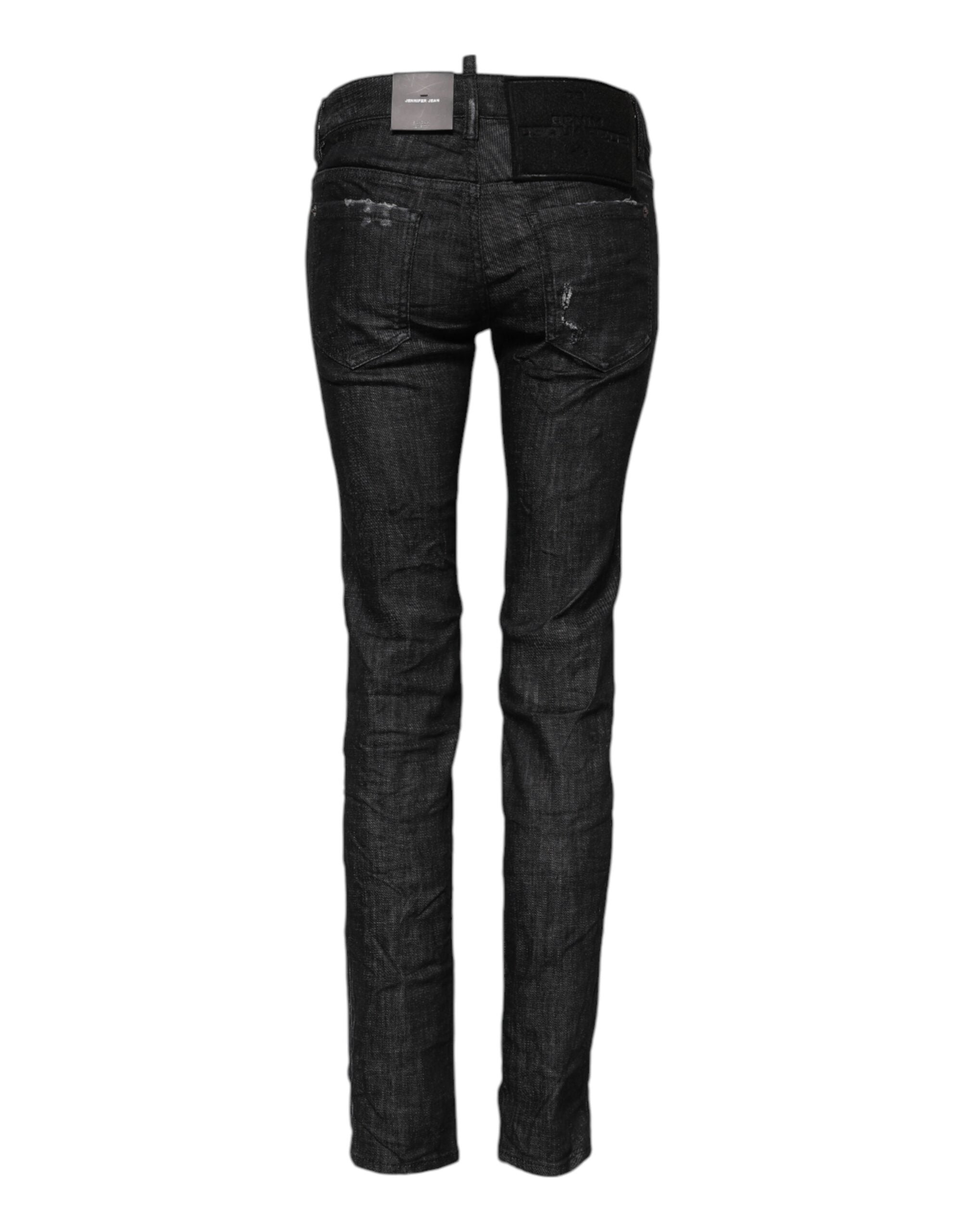 Black Cotton Low Waist Skinny Denim Jeans
