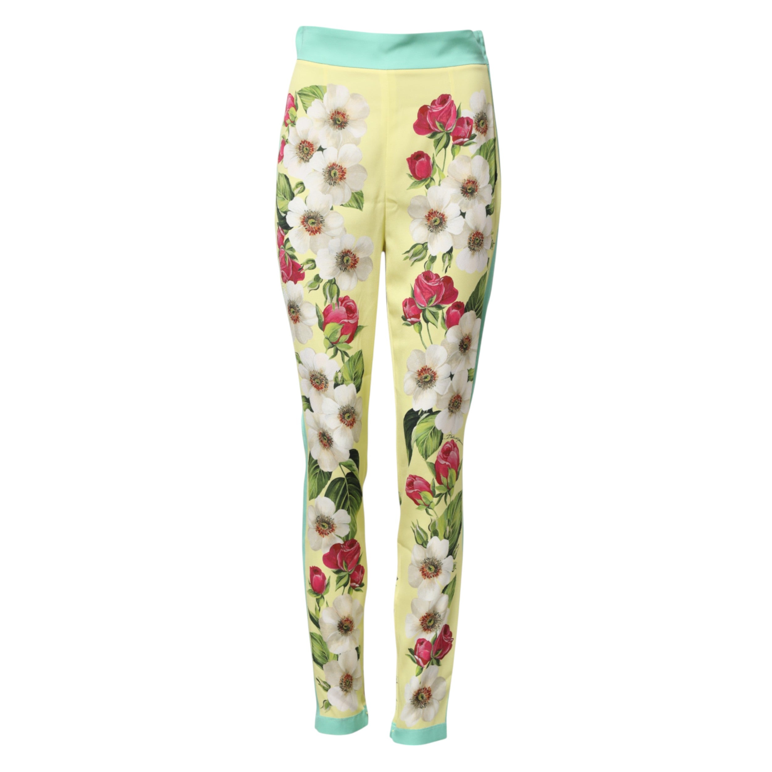 Yellow Silk Floral Leggings Pants