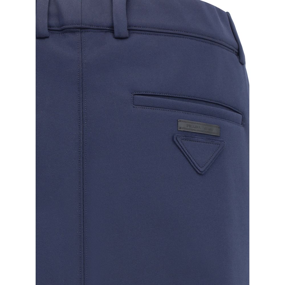 Blue Polyester Casual Pants